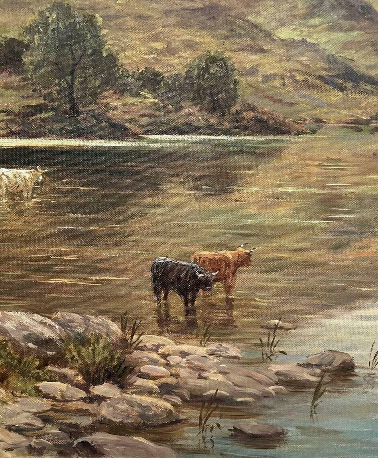 J. Hamilton Georgesigned Scottish Highlands Loch Scene & Cattle Oil Painting   J. Hamilton George20th Century photo 1787.0