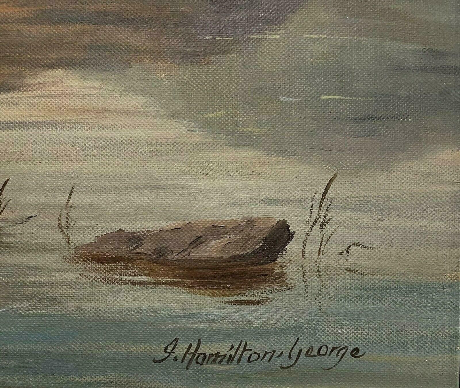 J. Hamilton Georgesigned Scottish Highlands Loch Scene & Cattle Oil Painting   J. Hamilton George20th Century photo vintage