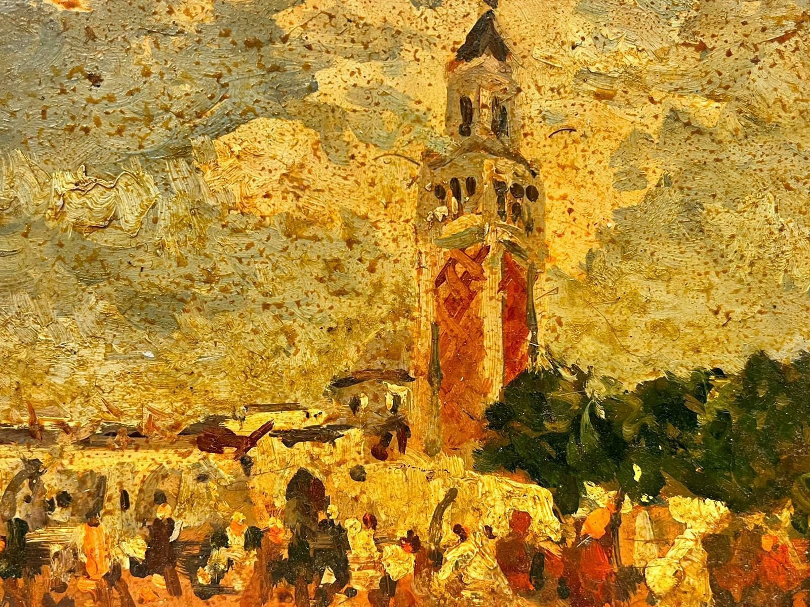 Maurice Mazeiliemaurice Mazeilie   French Oil Landscape   Busy French Town Sqaure photo furniture