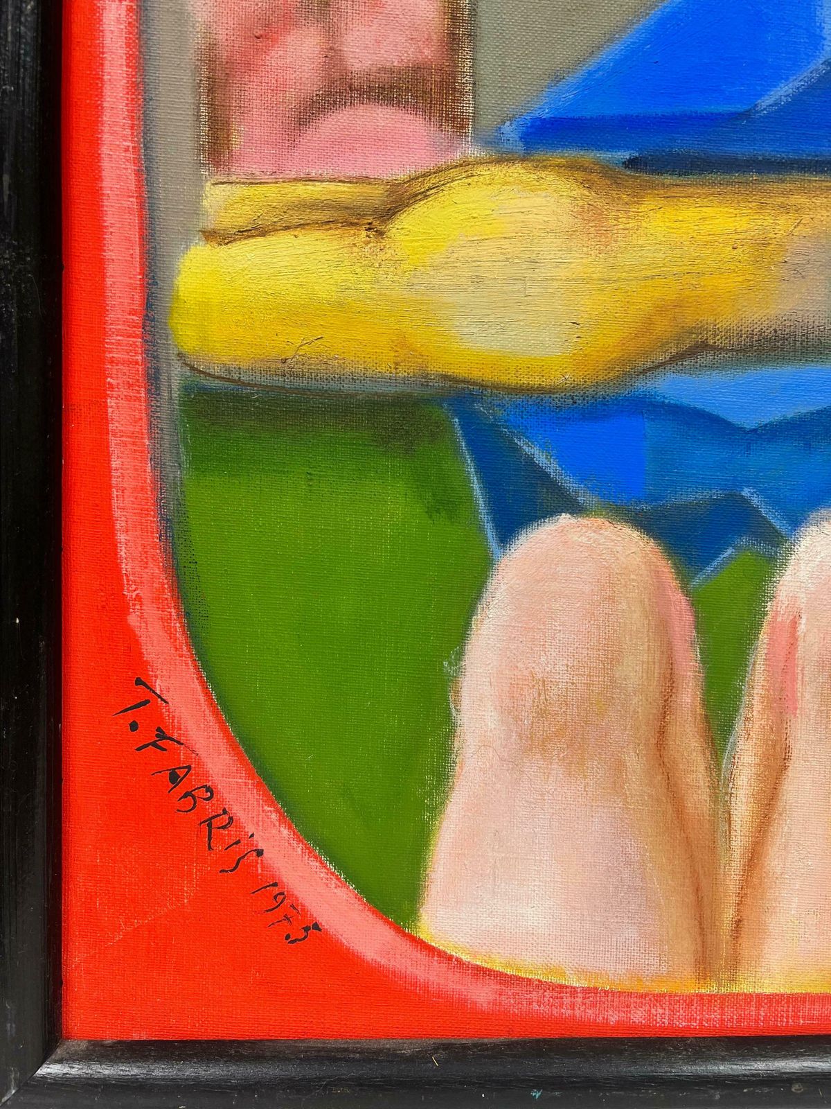 T. Fabris1970's French Surrealist Signed Oil Figurative Abstract Amazing Colors1973 photo 2043.0