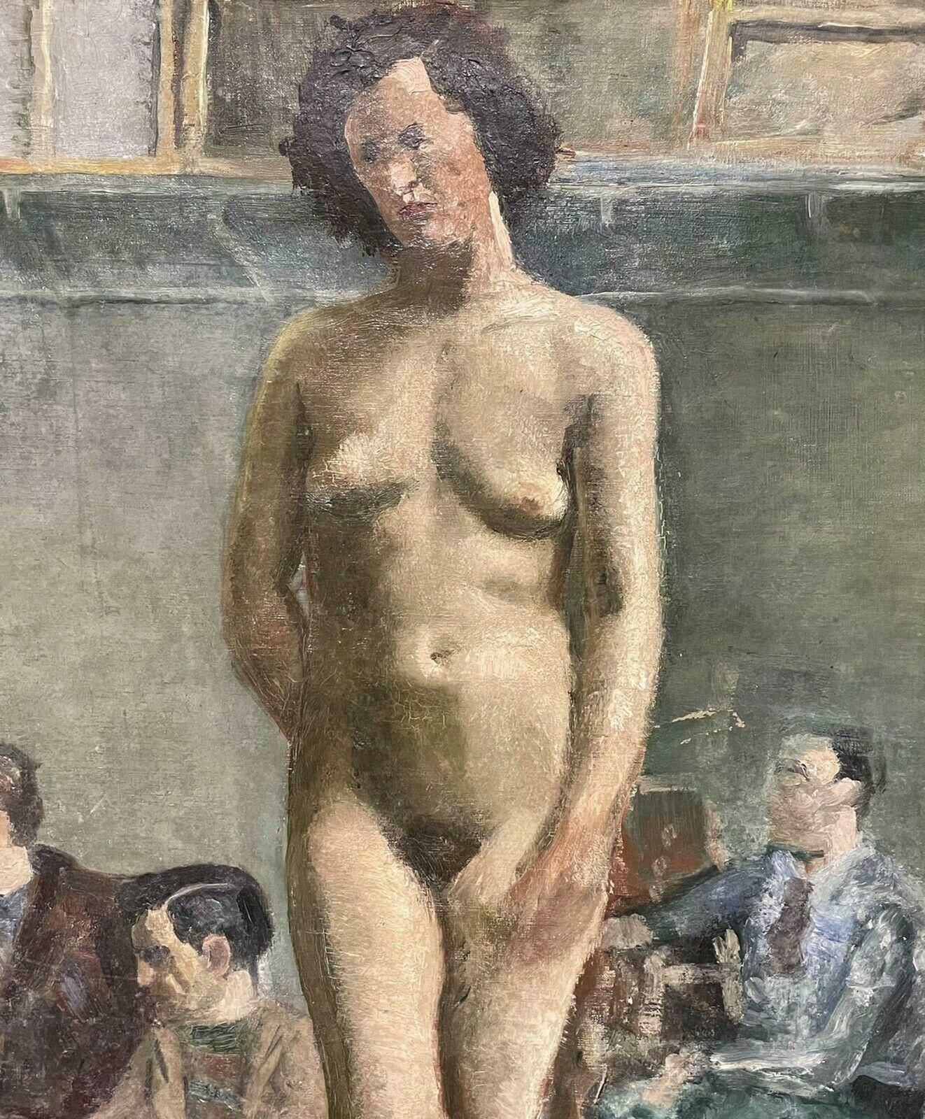British School1930's Modern British Oil   Artists Studio Still Life Art Class With Nude Model photo for sale