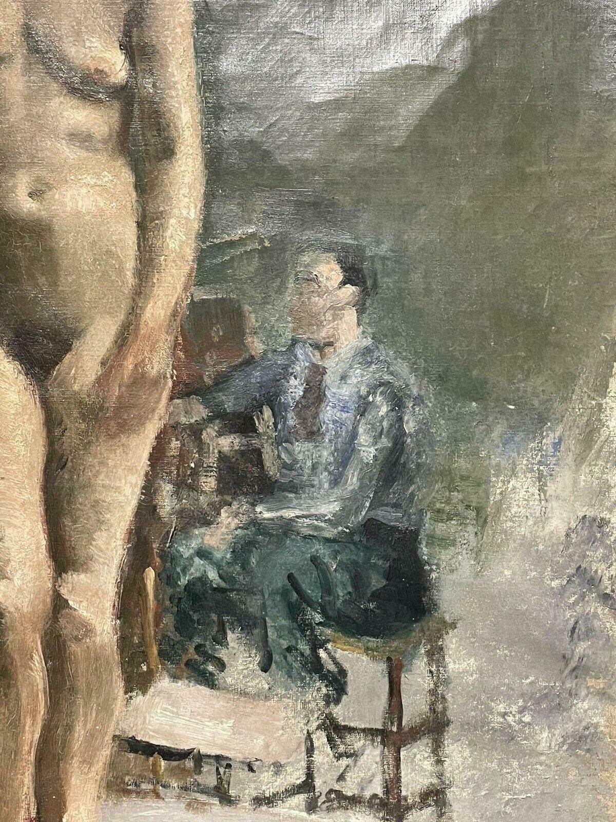 British School1930's Modern British Oil   Artists Studio Still Life Art Class With Nude Model photo 562.0