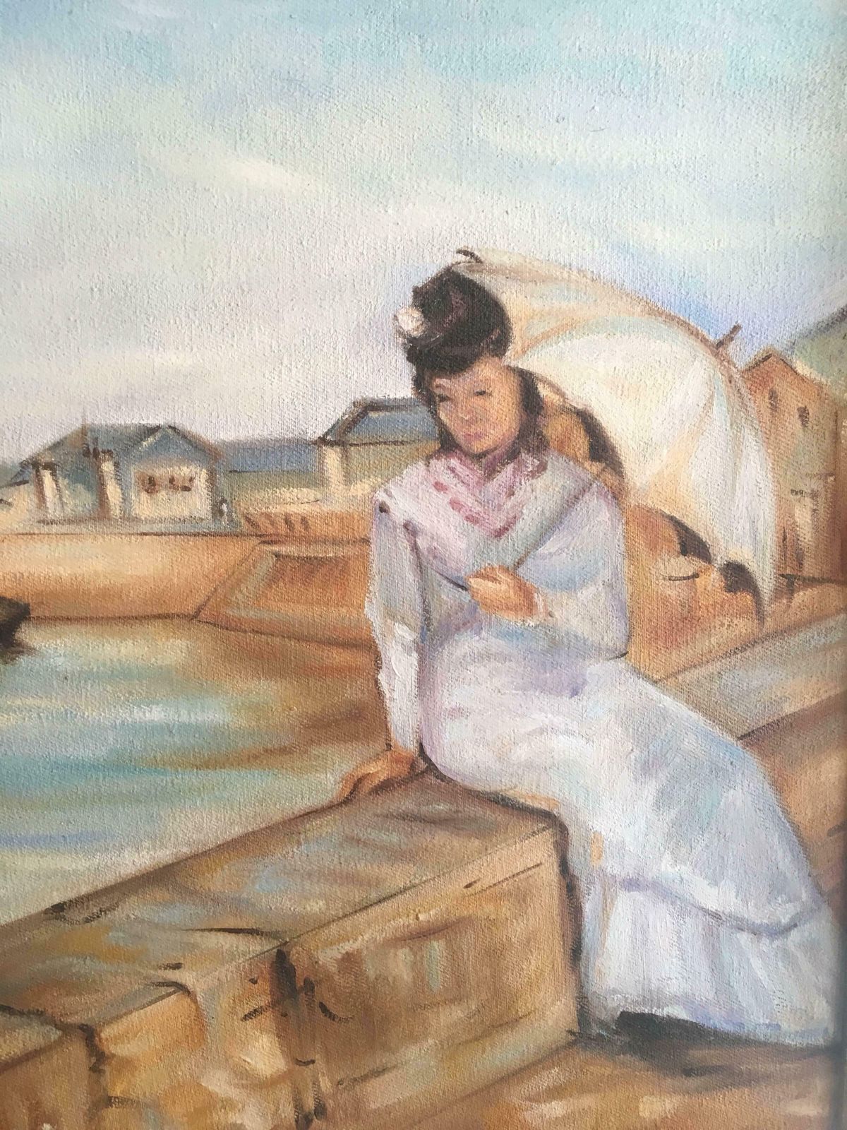 Unknownelegant Lady By French River, Large Oilc.2000 photo for sale