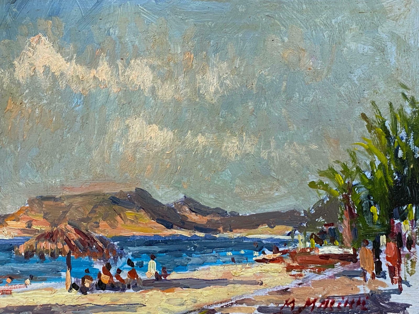 Maurice Mazeiliefrench Impressionist En Plein Air Oil Painting   Coastal Scene With Figures photo furniture