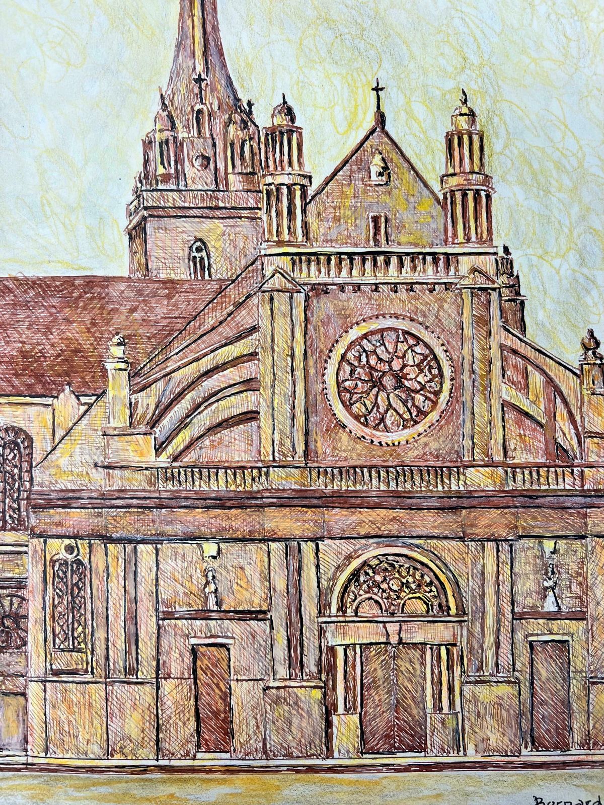 Bernard Labbe1950's Modernist/ Cubist Painting   French Cathedral1950's photo Art