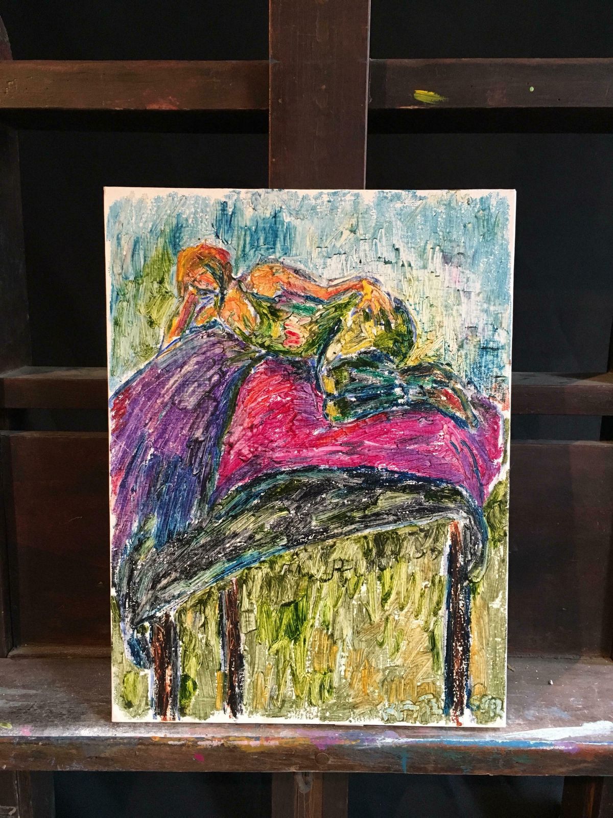 Kate Orrcolourful Model, Surrealist Impressionist Oil Painting, Signedc.2000s photo furniture