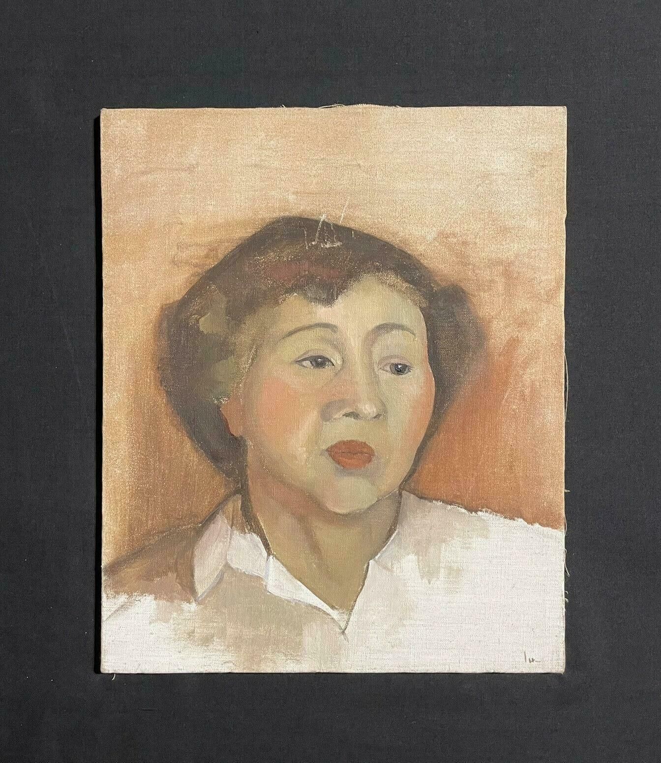 Unknownmid 20th Century French Portrait Sketch Of Young Woman   Oil On Canvas photo furniture