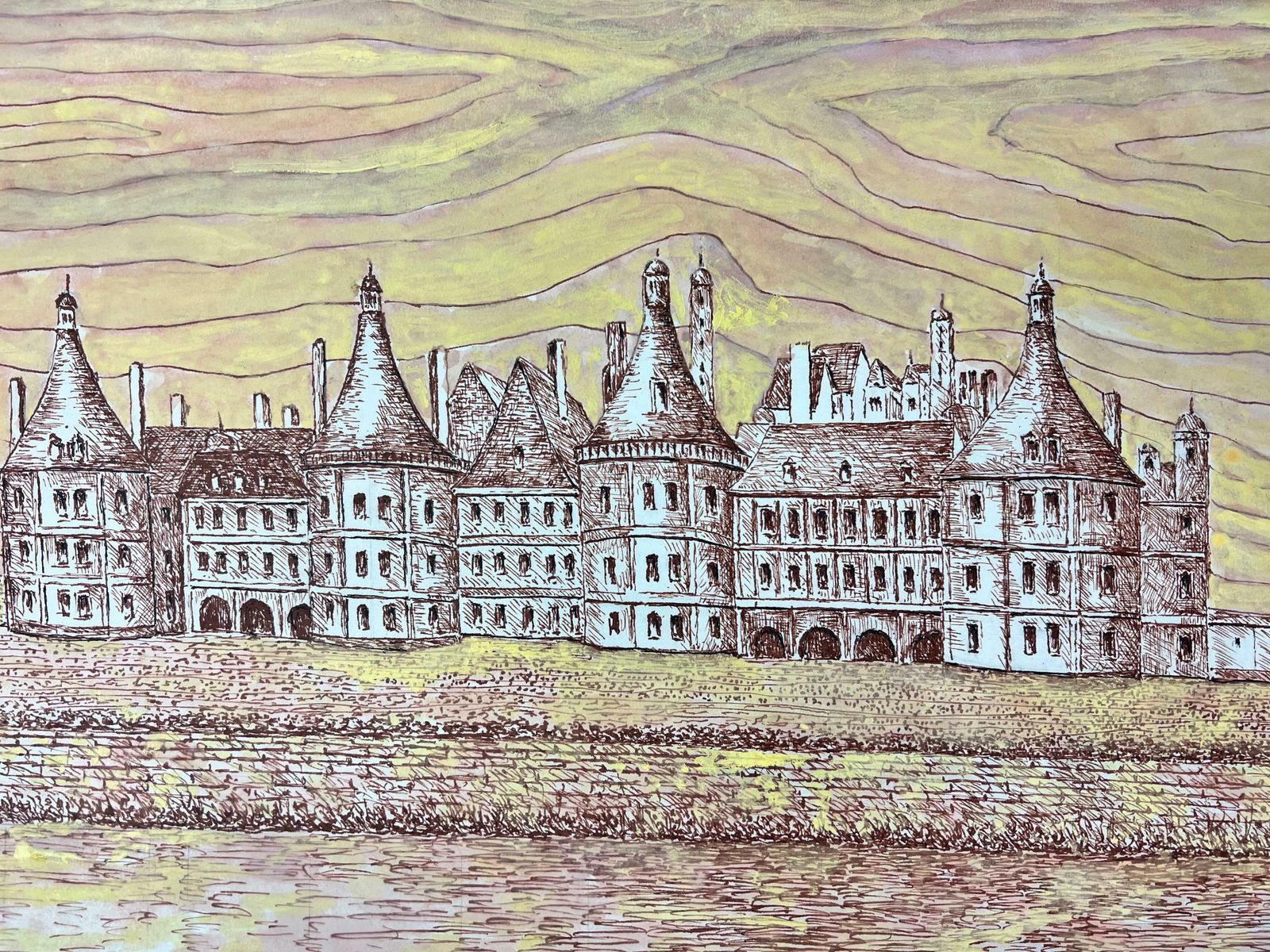 Bernard Labbe1950's Modernist/ Cubist Painting   Large French Chateau 1950's photo for sale