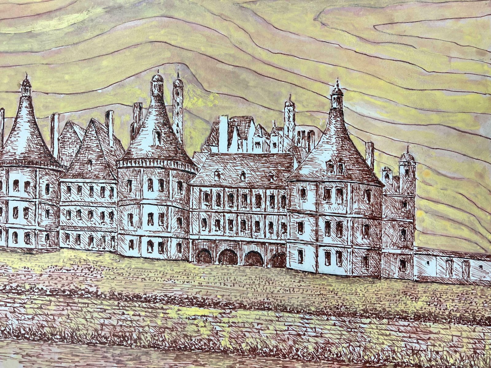 Bernard Labbe1950's Modernist/ Cubist Painting   Large French Chateau 1950's photo Art