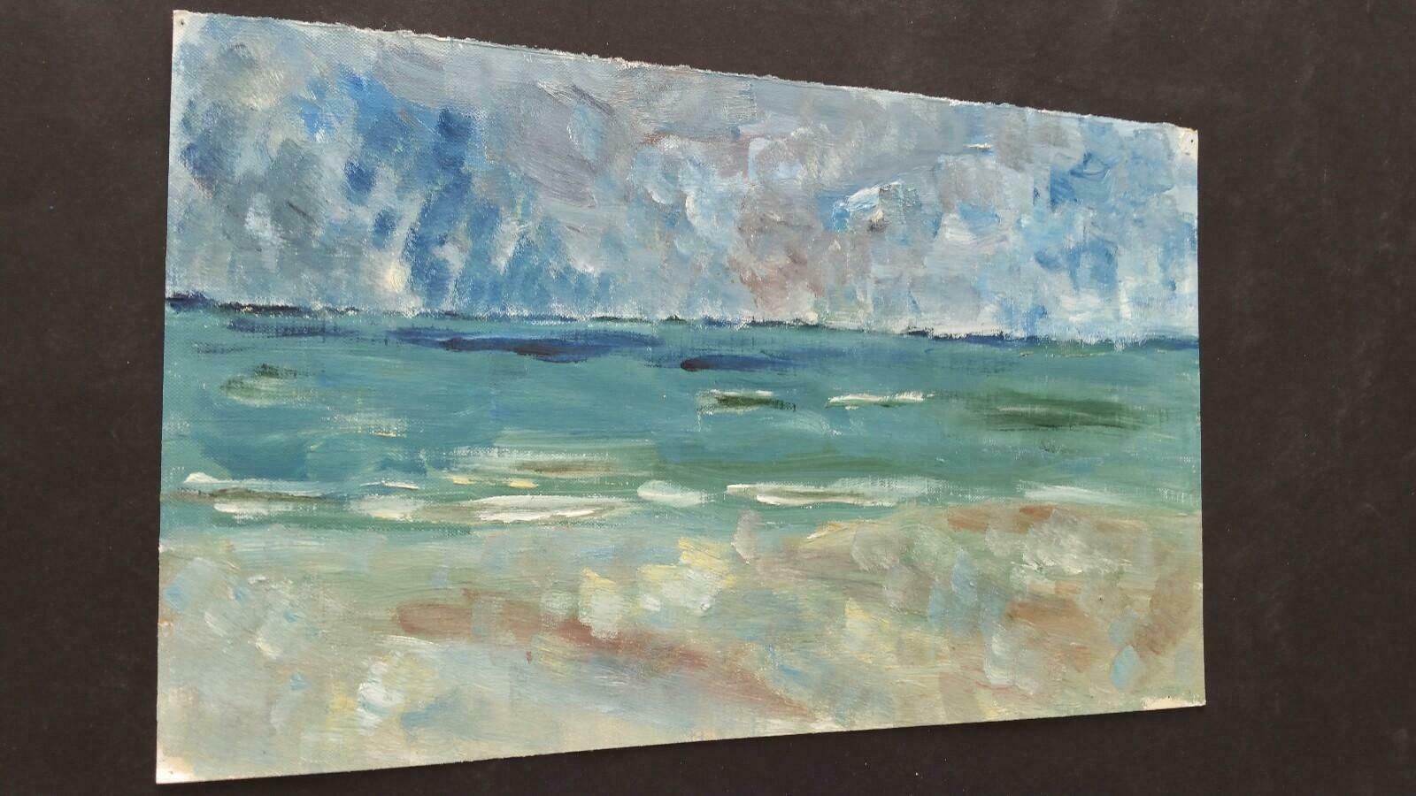 photo for sale Unknown20th Century French Oil Painting A Storm Over The Sealate 20th Century