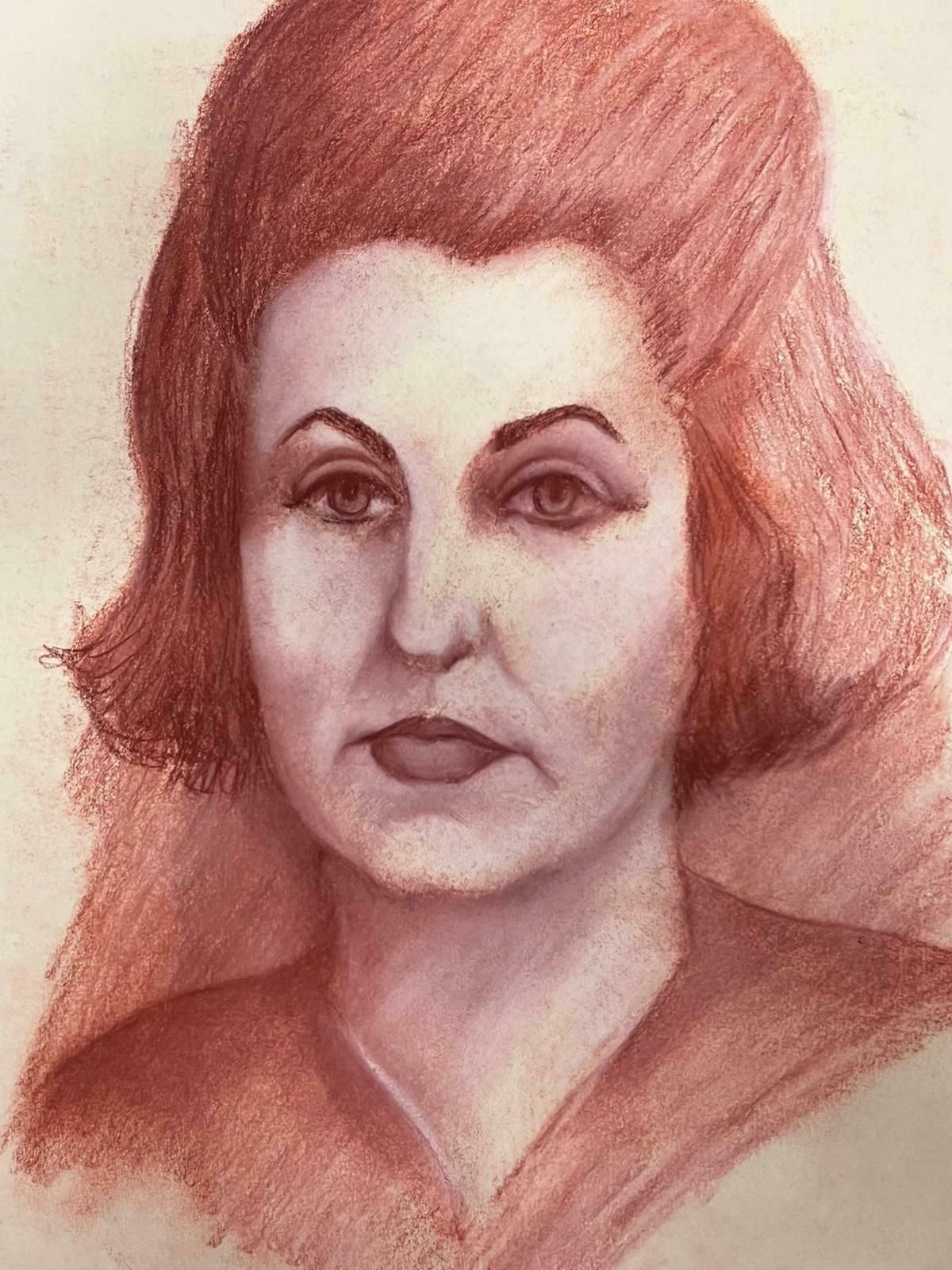 Guy Nicod French 20th Century Modernist Red Pastel Female Portrait photo for sale