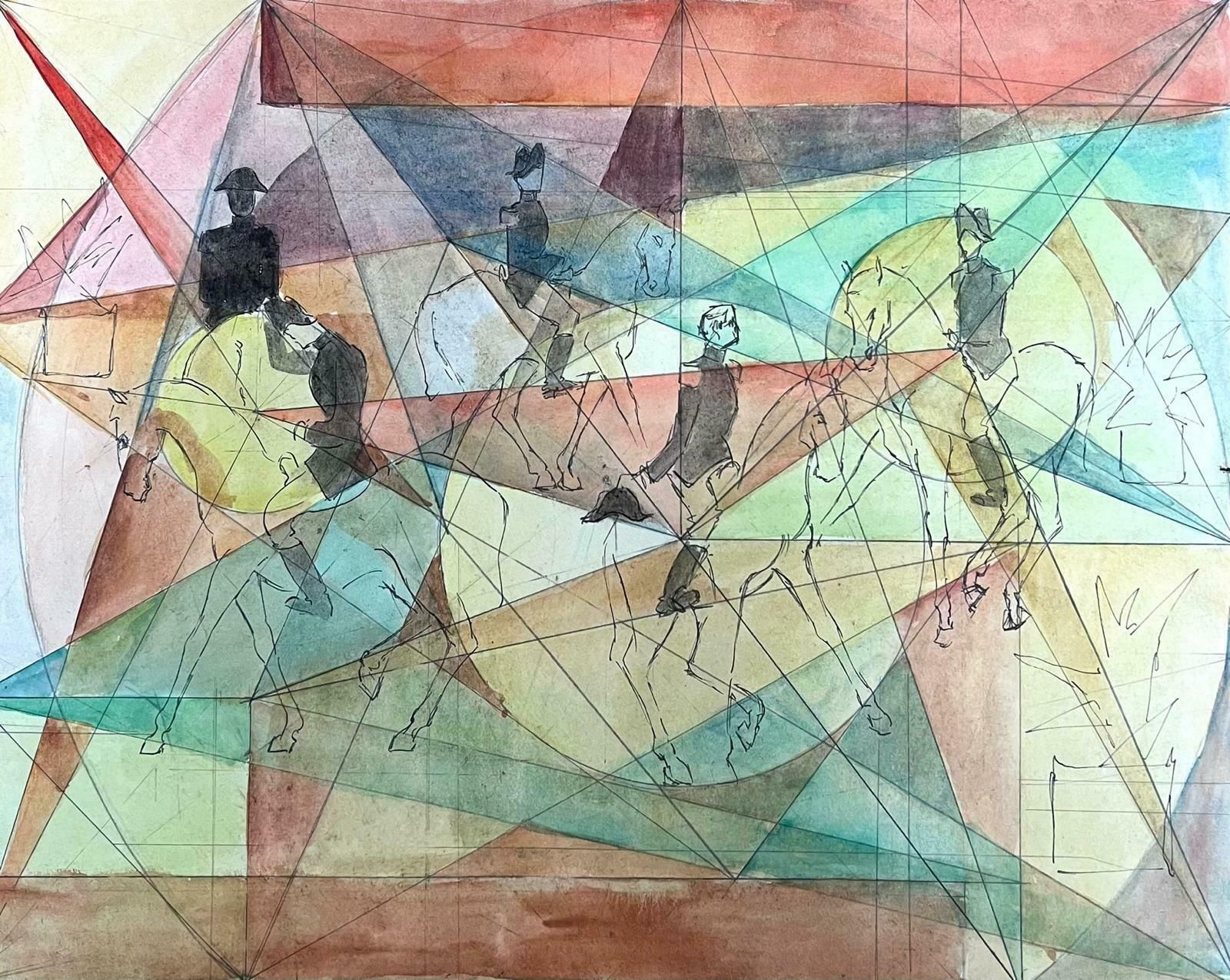 Guy Nicod Horse Riders In Geometric Abstract French 20th Century Painting