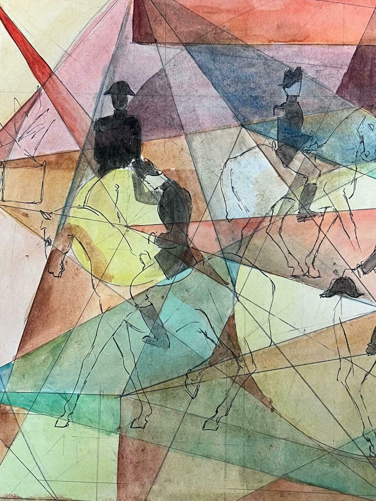 Guy Nicod Horse Riders In Geometric Abstract French 20th Century Painting photo Art