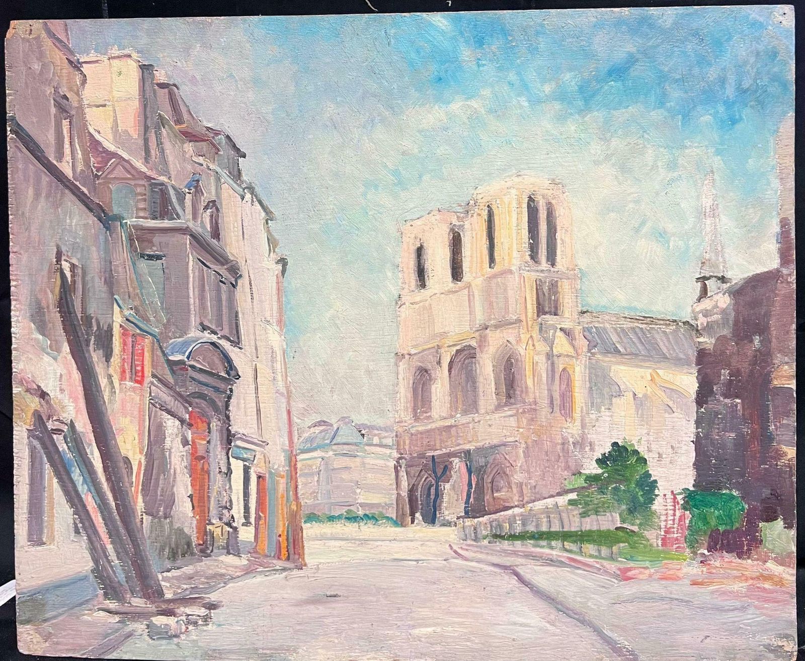 Regine Davidmid 20th Century 1950's French Post Impressionist Oil View Of Notre Dame Paris1950's photo furniture