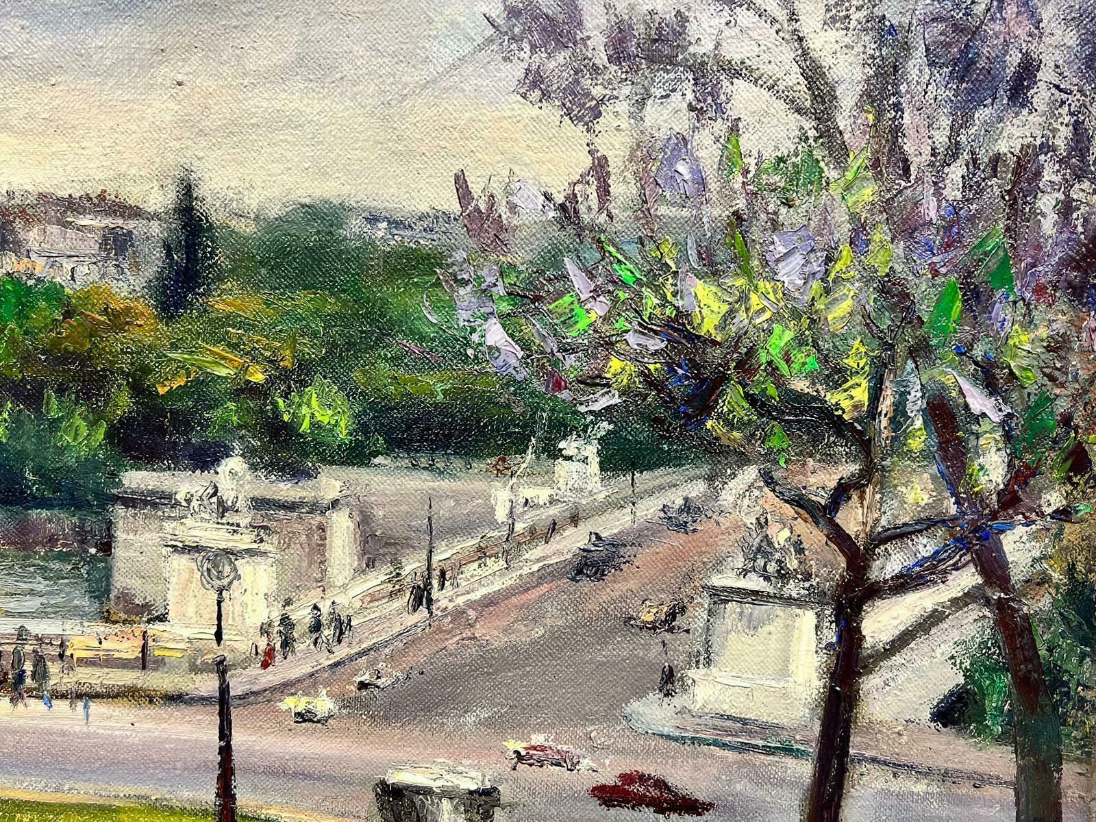 Josine Vignon1950's French Post Impressionist Oil Painting Busy Paris River Scene & Bridge1950's photo for sale