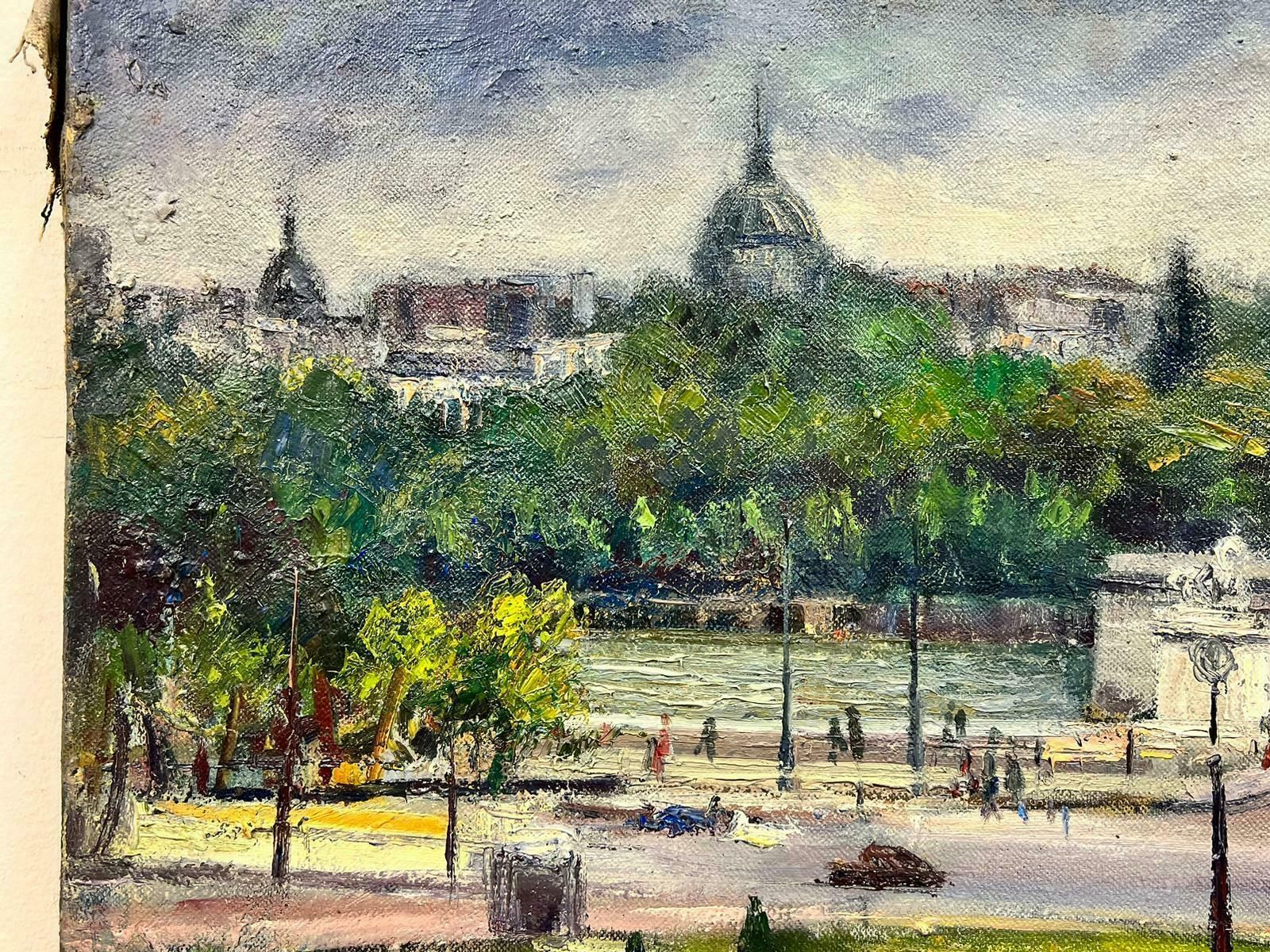 Josine Vignon1950's French Post Impressionist Oil Painting Busy Paris River Scene & Bridge1950's photo 1430.0