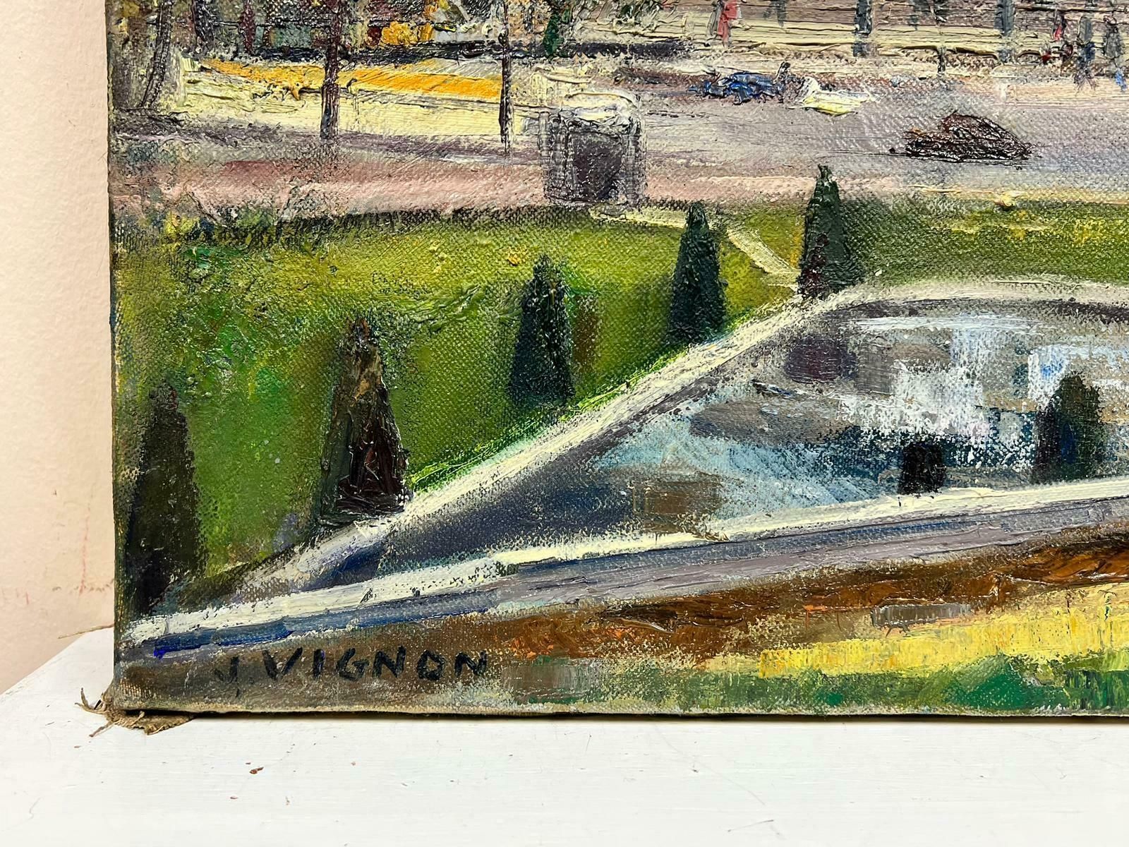 Josine Vignon1950's French Post Impressionist Oil Painting Busy Paris River Scene & Bridge1950's photo vinterior