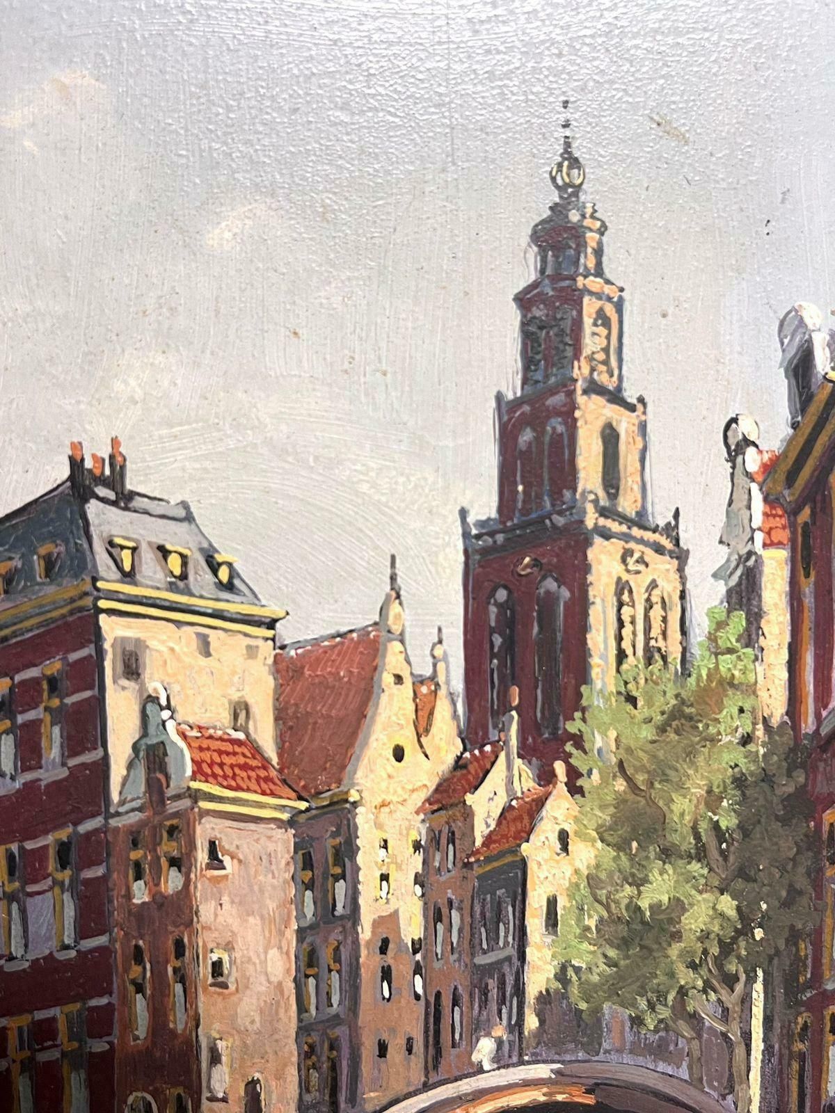 Dutch Schooldutch Bridge & Canal Amsterdam Back Streets Framed Oil Painting photo for sale
