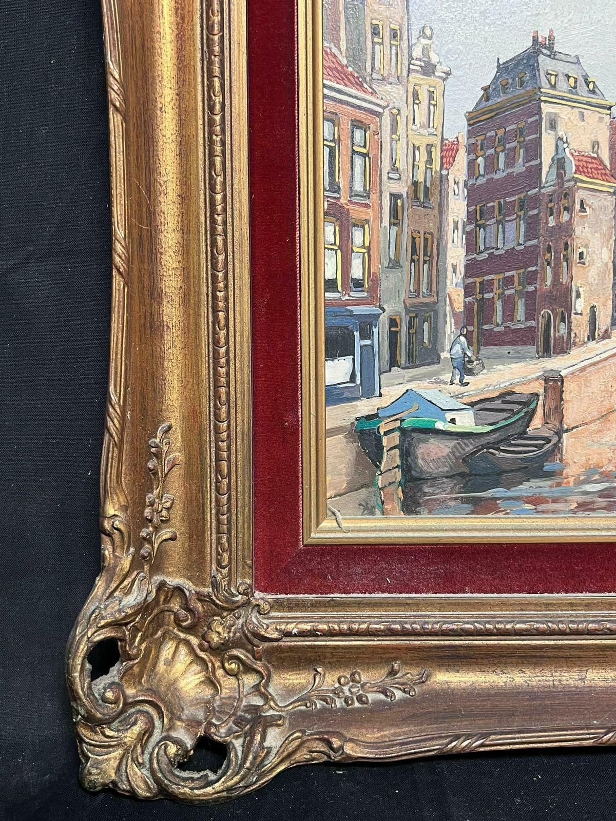 Dutch Schooldutch Bridge & Canal Amsterdam Back Streets Framed Oil Painting photo 1035.0