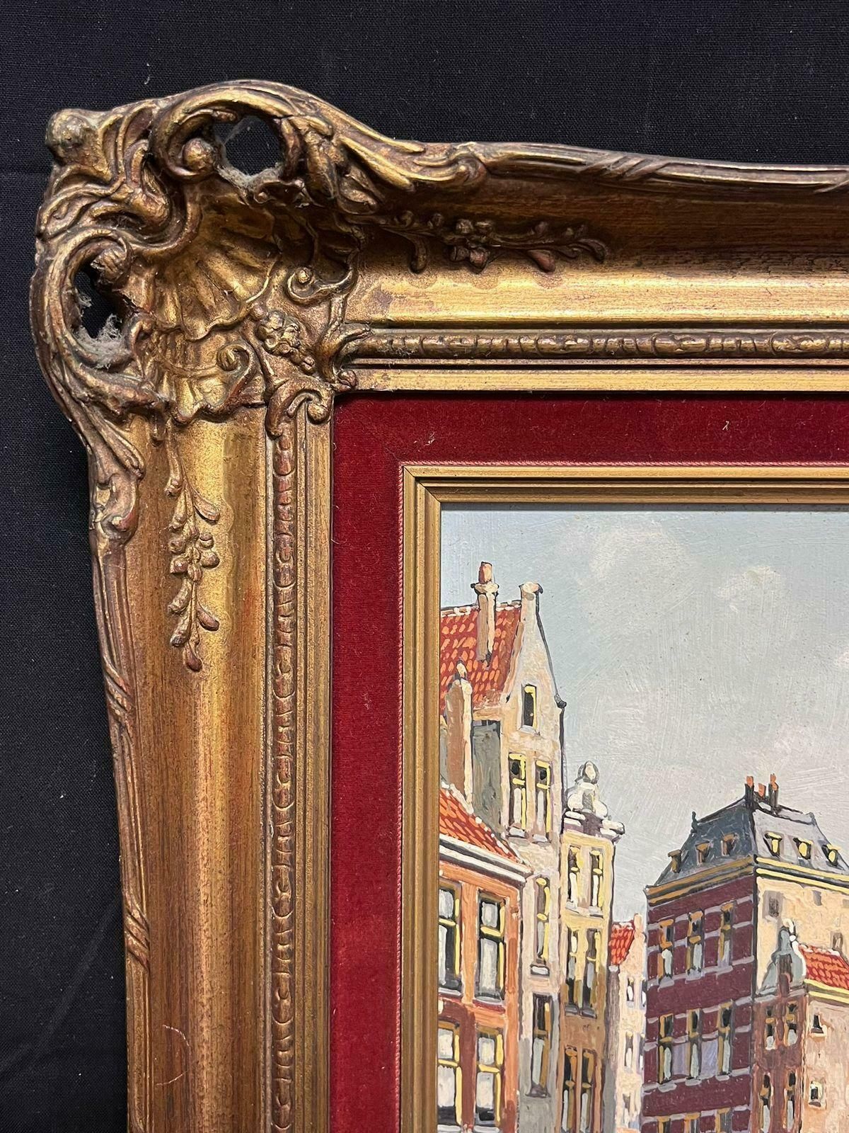 Dutch Schooldutch Bridge & Canal Amsterdam Back Streets Framed Oil Painting photo vintage