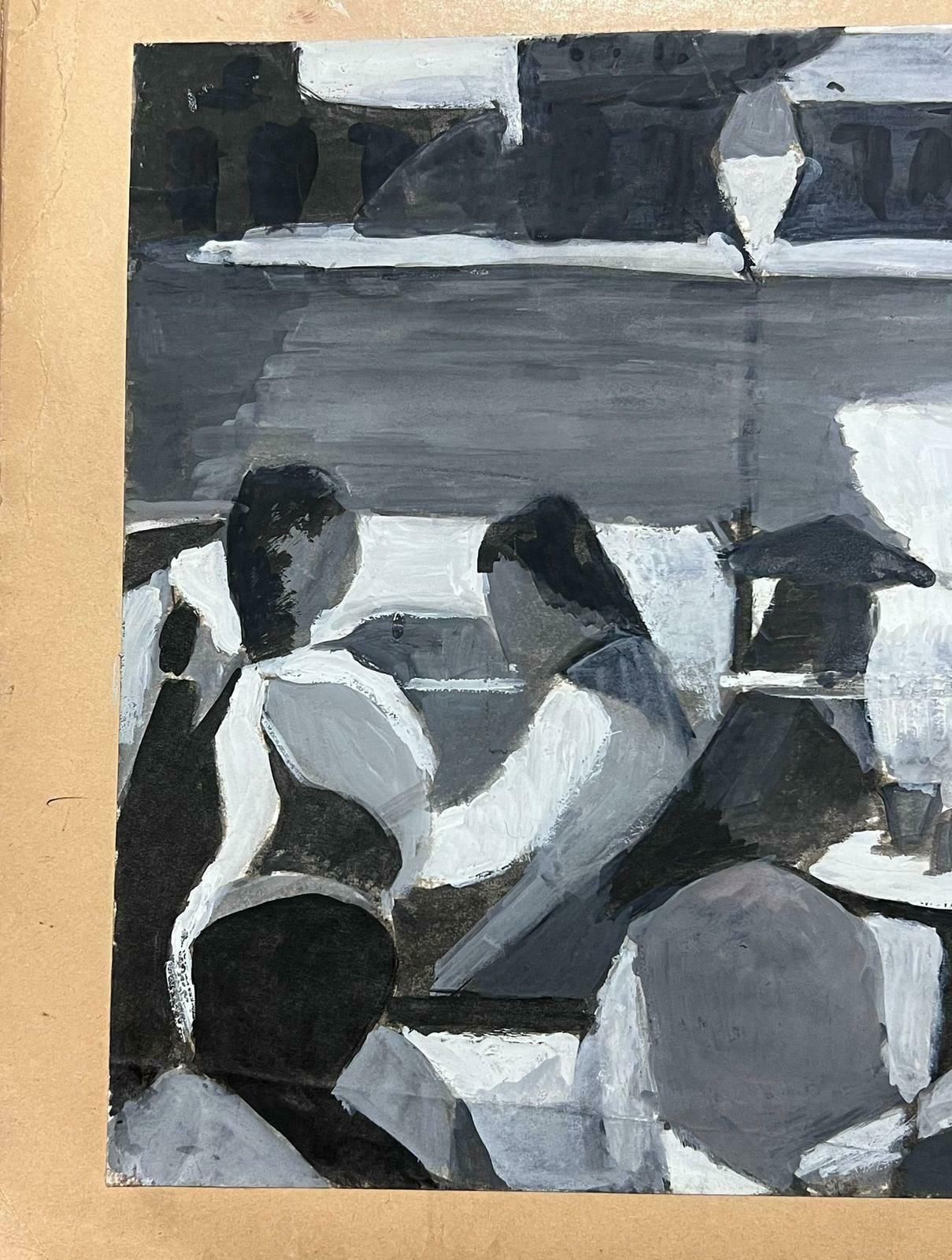 Guy Nicod Black And White Figures In Restaurant French 20th Century Modernist Painting photo for sale
