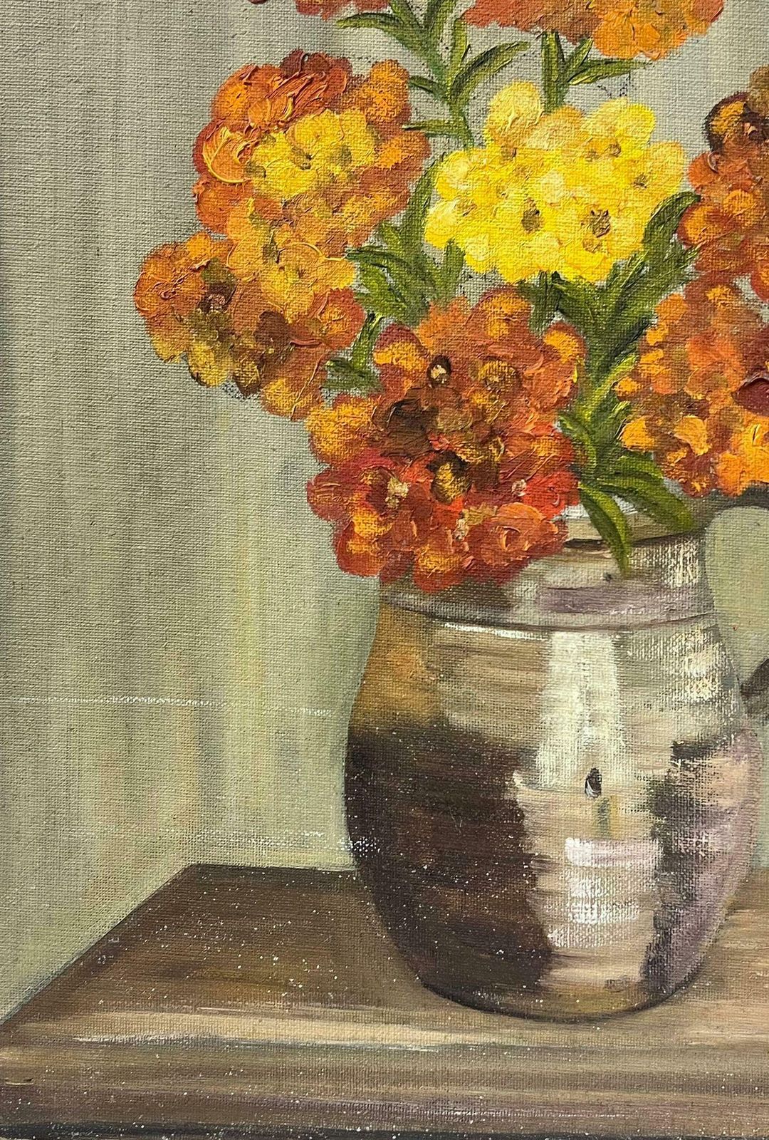 French Schoolorange And Yellow In Stone Vase On Oak Table Interior Painting photo furniture