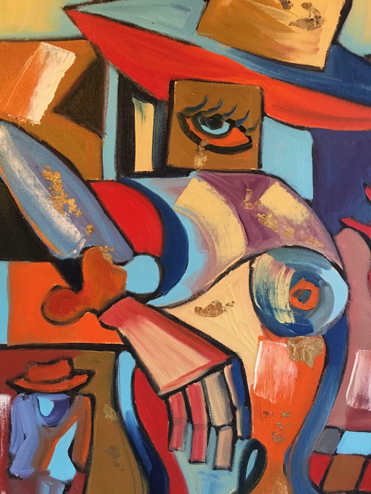 Beatrice Werlielarge French Abstract Picasso Style Red Colour Original Oil Painting Signed C.2000 photo for sale
