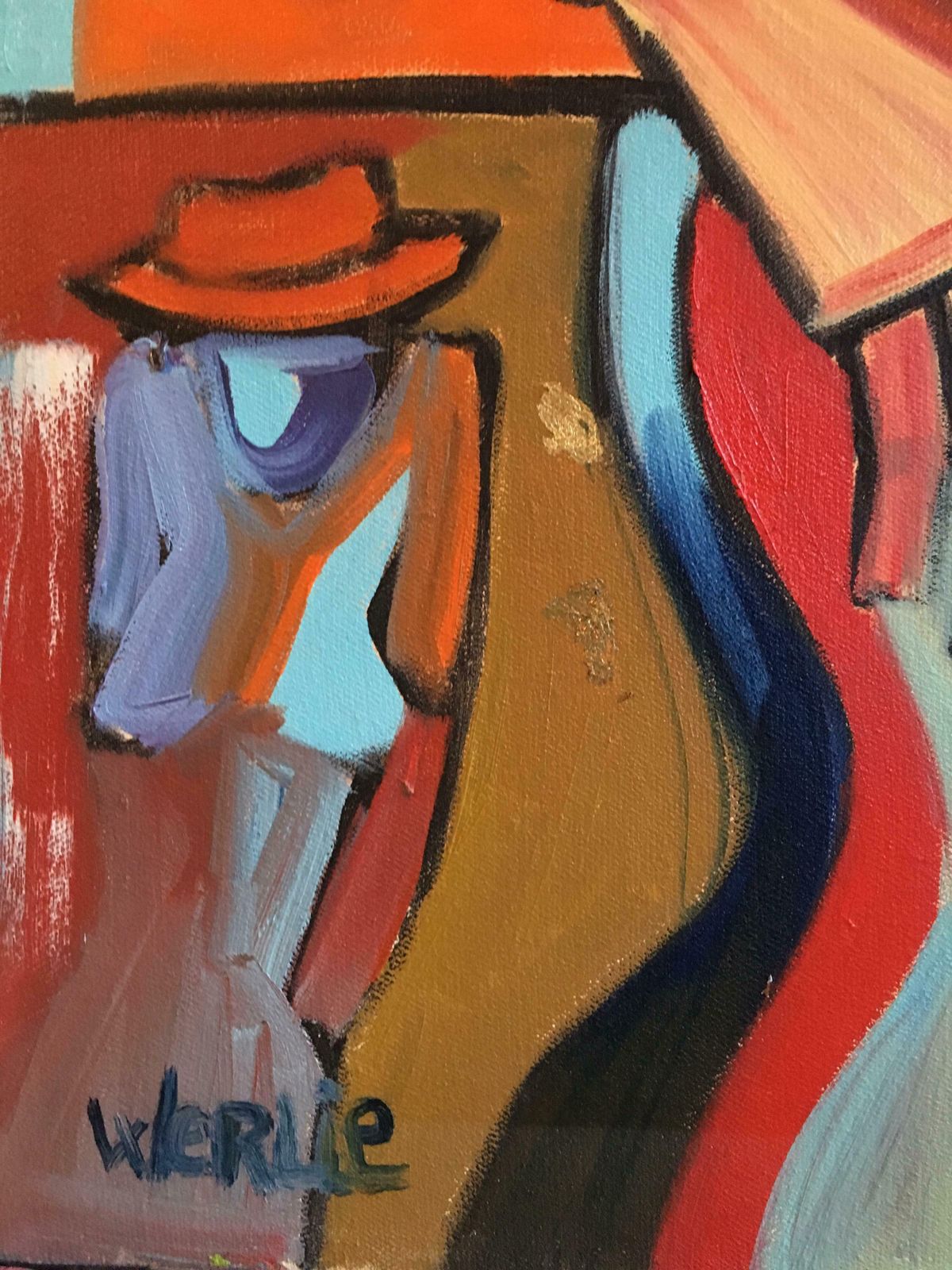 Beatrice Werlielarge French Abstract Picasso Style Red Colour Original Oil Painting Signed C.2000 photo Art
