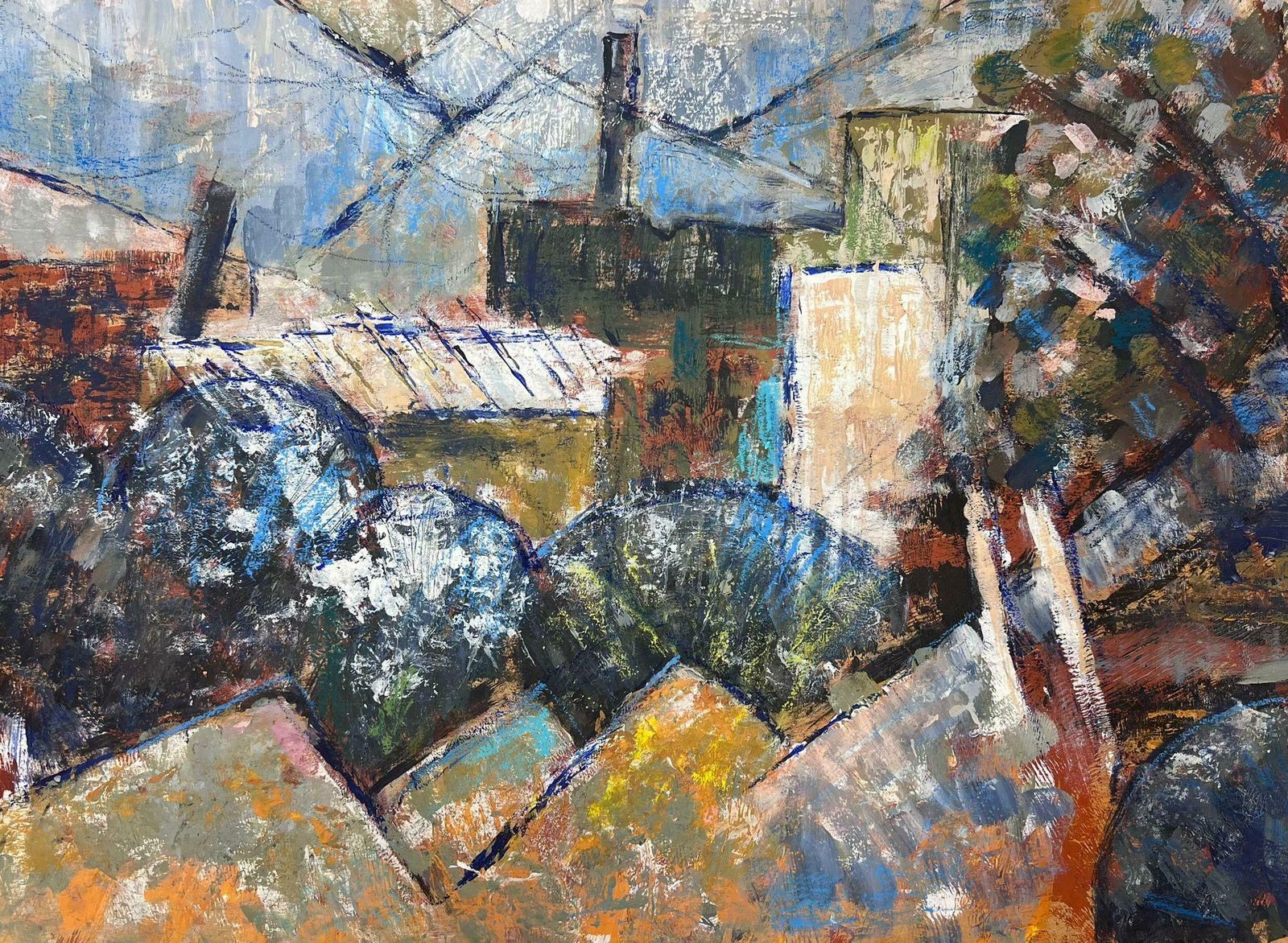 Helen Greenfield20th Century British Modernist Abstract Painting Town Roof Tops photo furniture