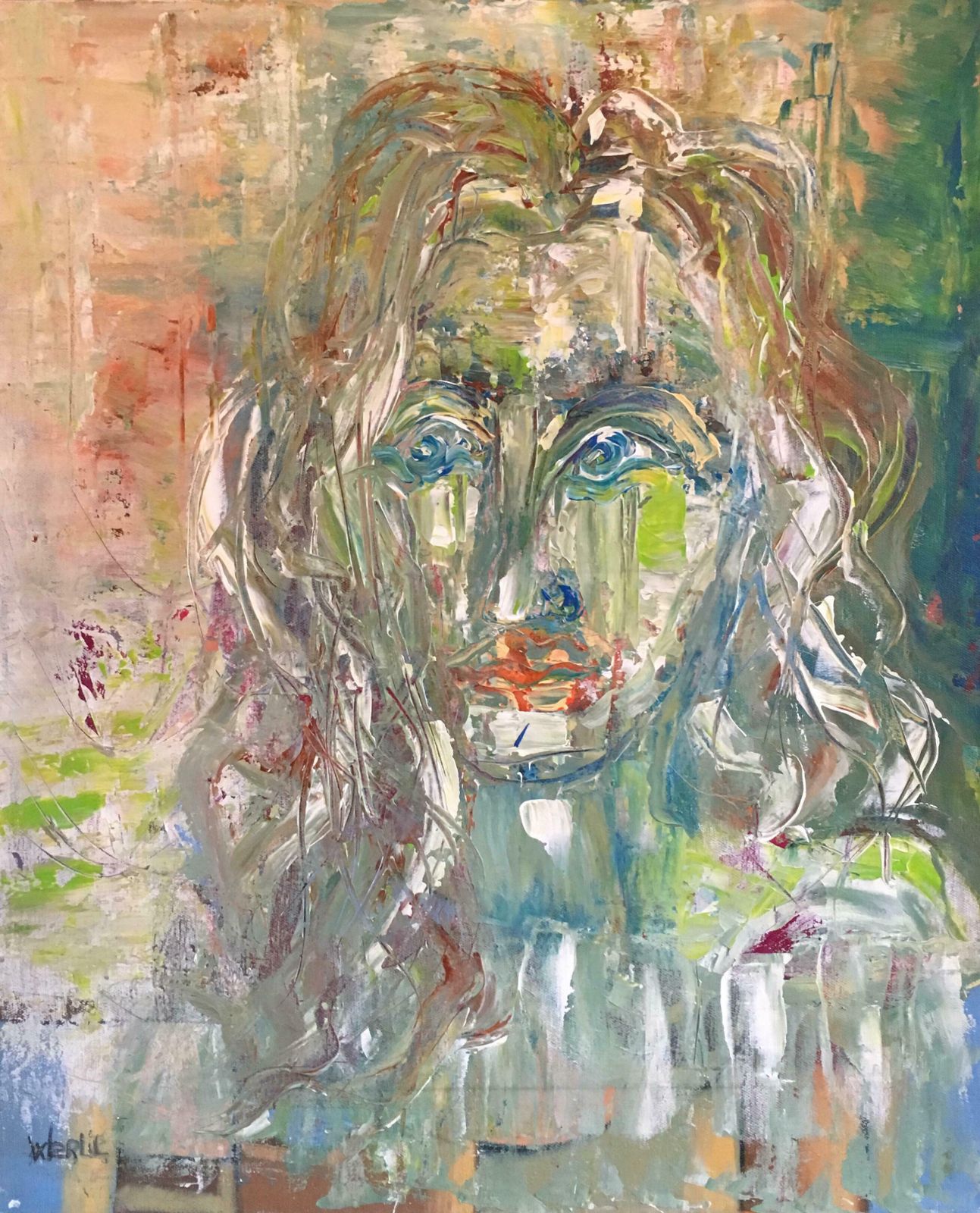 Beatrice Werlieelegant French Expressionist Portrait Large Size Original Oil Painting Signedc.2000