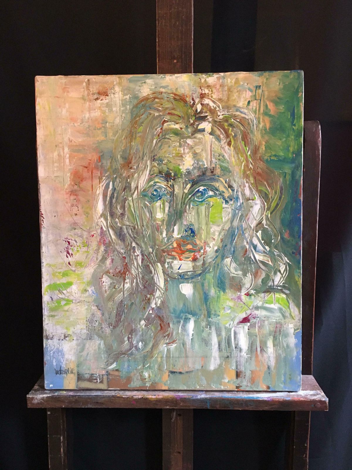 Beatrice Werlieelegant French Expressionist Portrait Large Size Original Oil Painting Signedc.2000 photo furniture