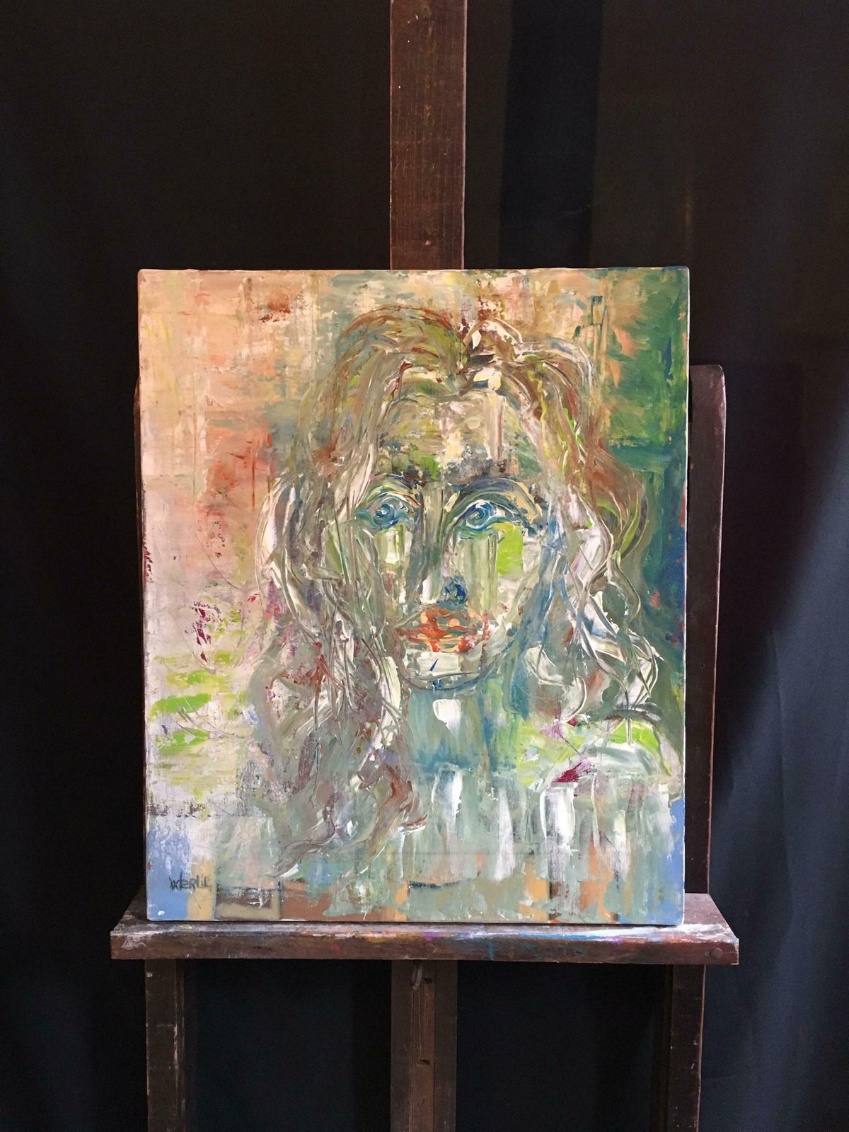 Beatrice Werlieelegant French Expressionist Portrait Large Size Original Oil Painting Signedc.2000 photo for sale
