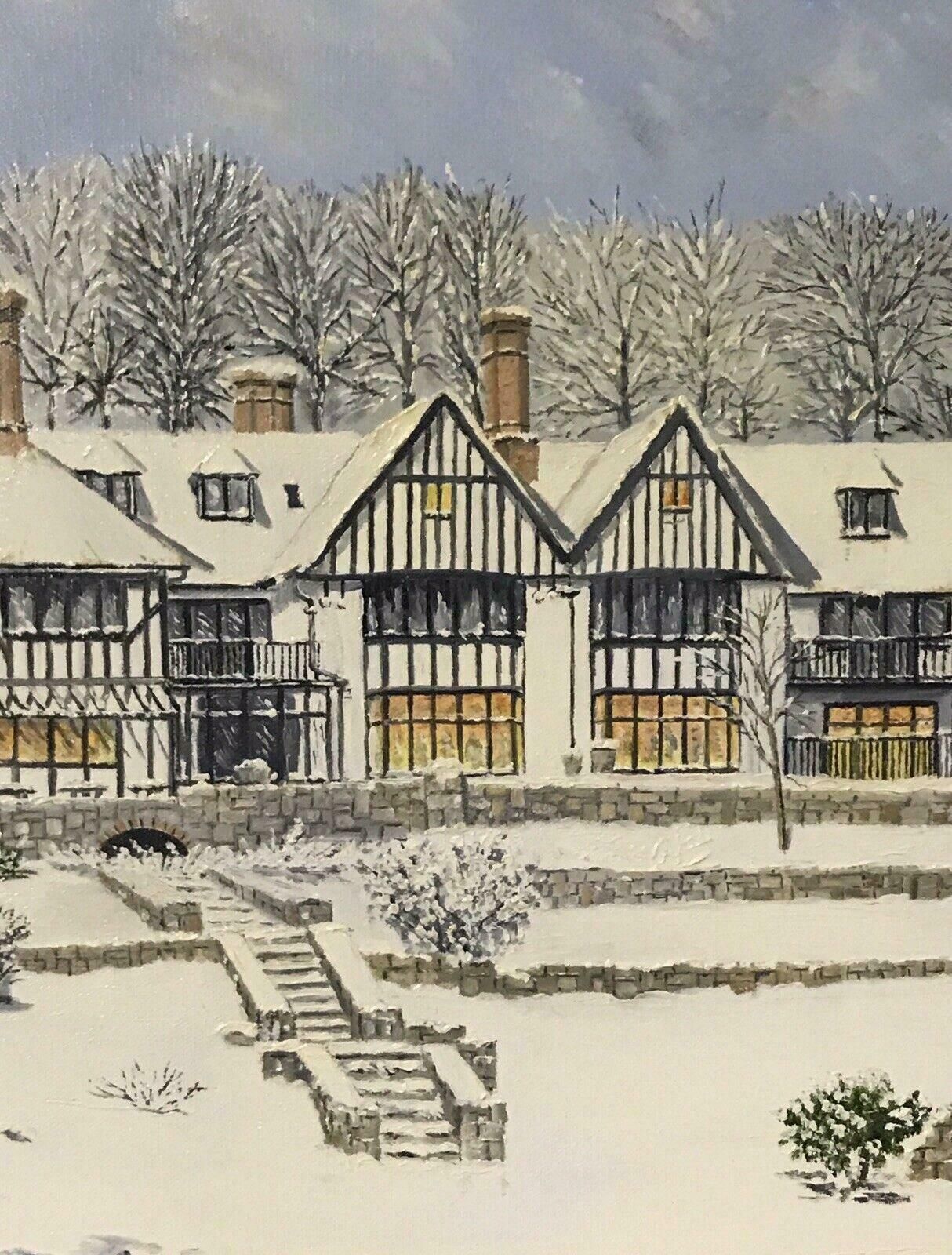 Roy Merringtonlarge English Oil Painting Tudor Houses In Winter Snow Landscapec. 2000 photo furniture