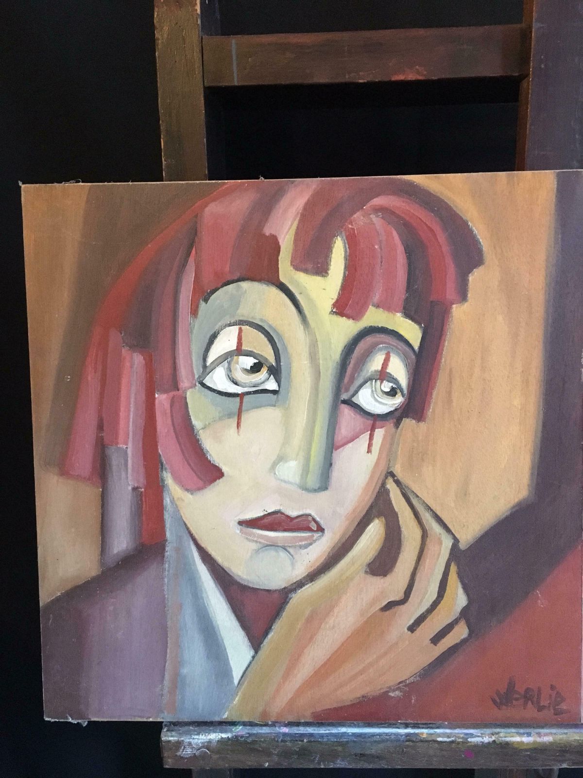 Beatrice Werliecontemporary Abstract French Portraits Two Paintings Side By Sidec.1990s photo Art