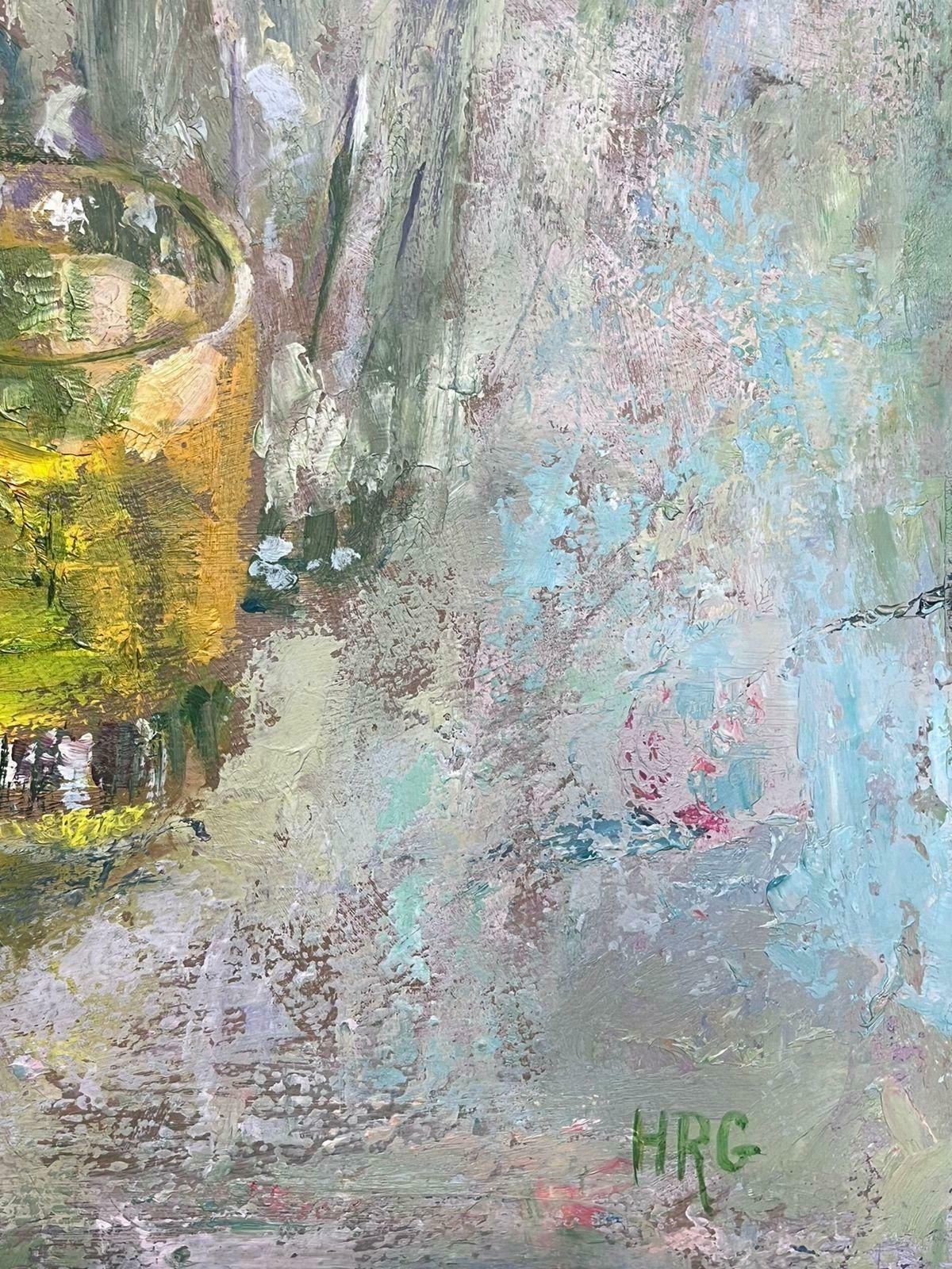 Helen Greenfieldcolourful Glasses On Blue Table 20th Century British Modernist Oil Painting photo Art