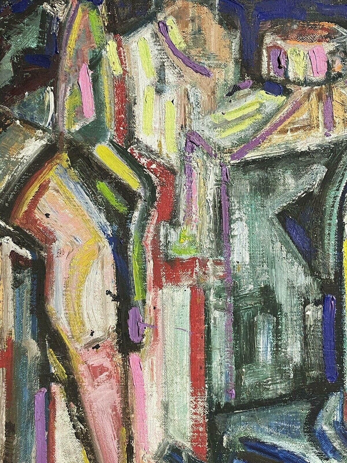 Laurie Normanlaurie Norman (1927 2019) Large Oil   Abstract Cubist View Of Buildings/ Town photo Art