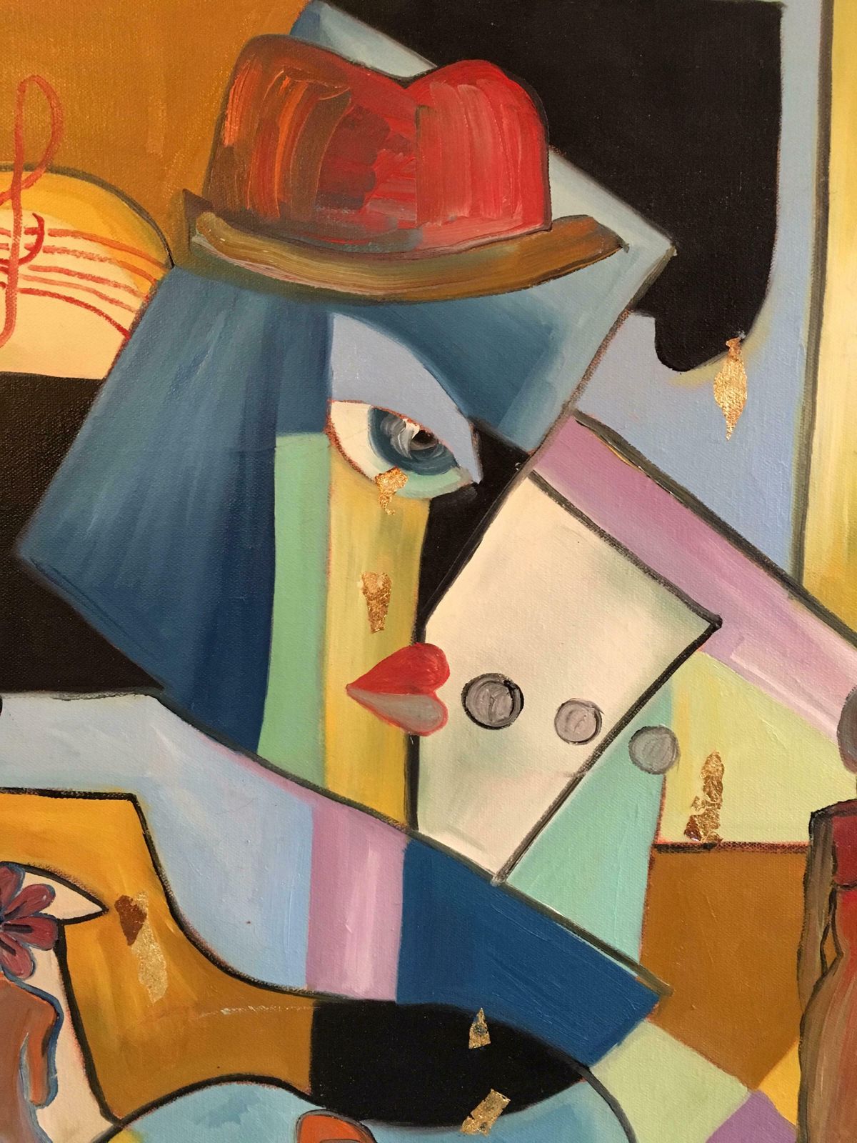 Beatrice Werliefrench Abstract Picasso Style Multicoloured Original Oil Painting Signed2004 photo Art