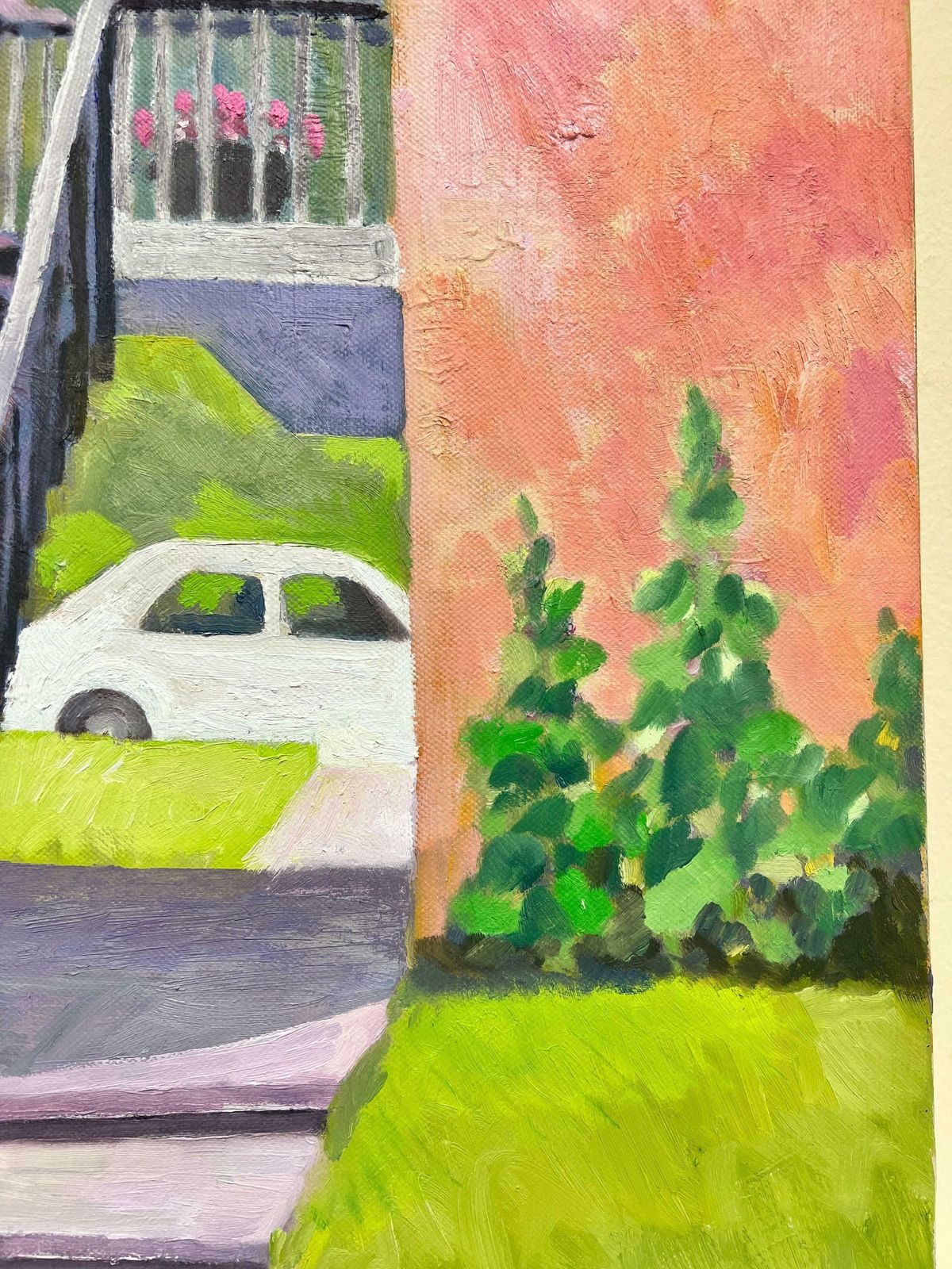 Jill Jacksoncontemporary British Painting Lady On Garden Steps, Terracotta Pinks & Greens photo 664.0