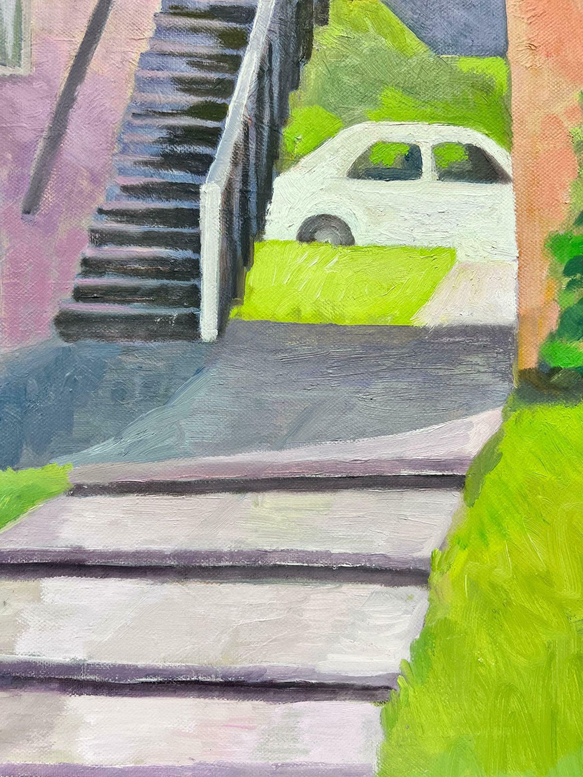 Jill Jacksoncontemporary British Painting Lady On Garden Steps, Terracotta Pinks & Greens photo vinterior