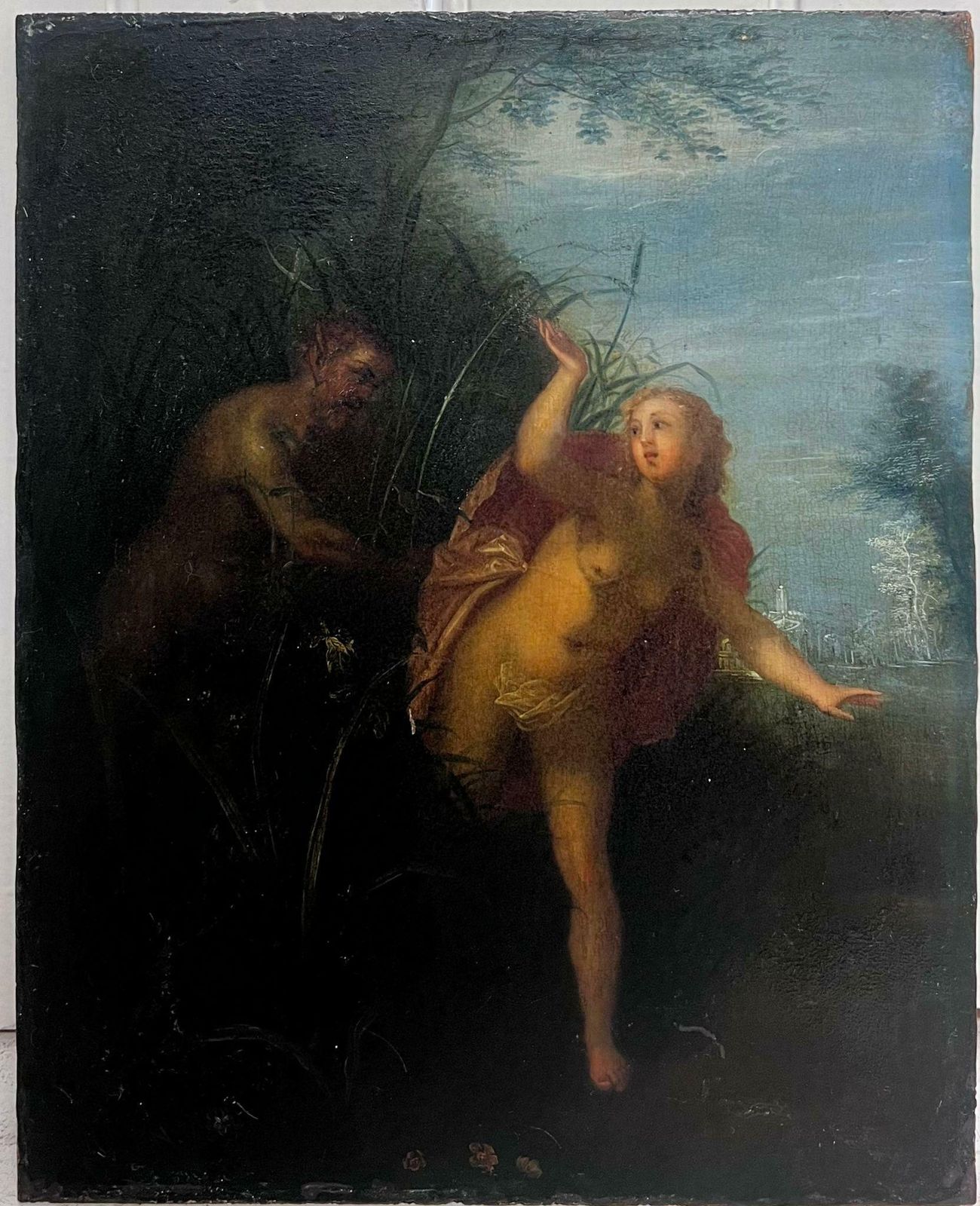 Dutch 17th Century17th Dutch Golden Age Old Master Oil On Wood Panel Mythological Nude In Woodland photo furniture