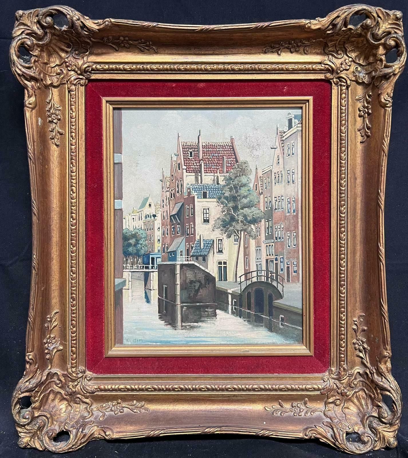 W. Maascanal View In Amsterdam Tranquil Cityscape Dutch School Signed Oil Painting