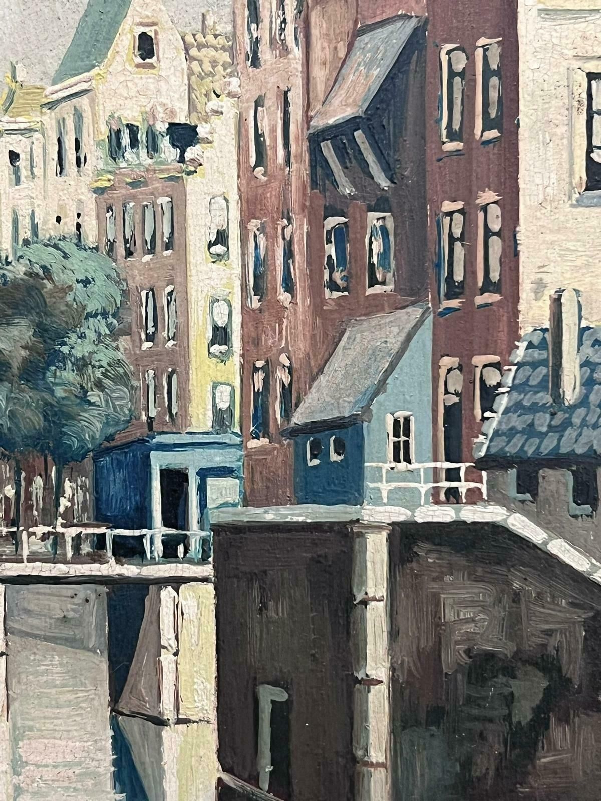 W. Maascanal View In Amsterdam Tranquil Cityscape Dutch School Signed Oil Painting photo Art