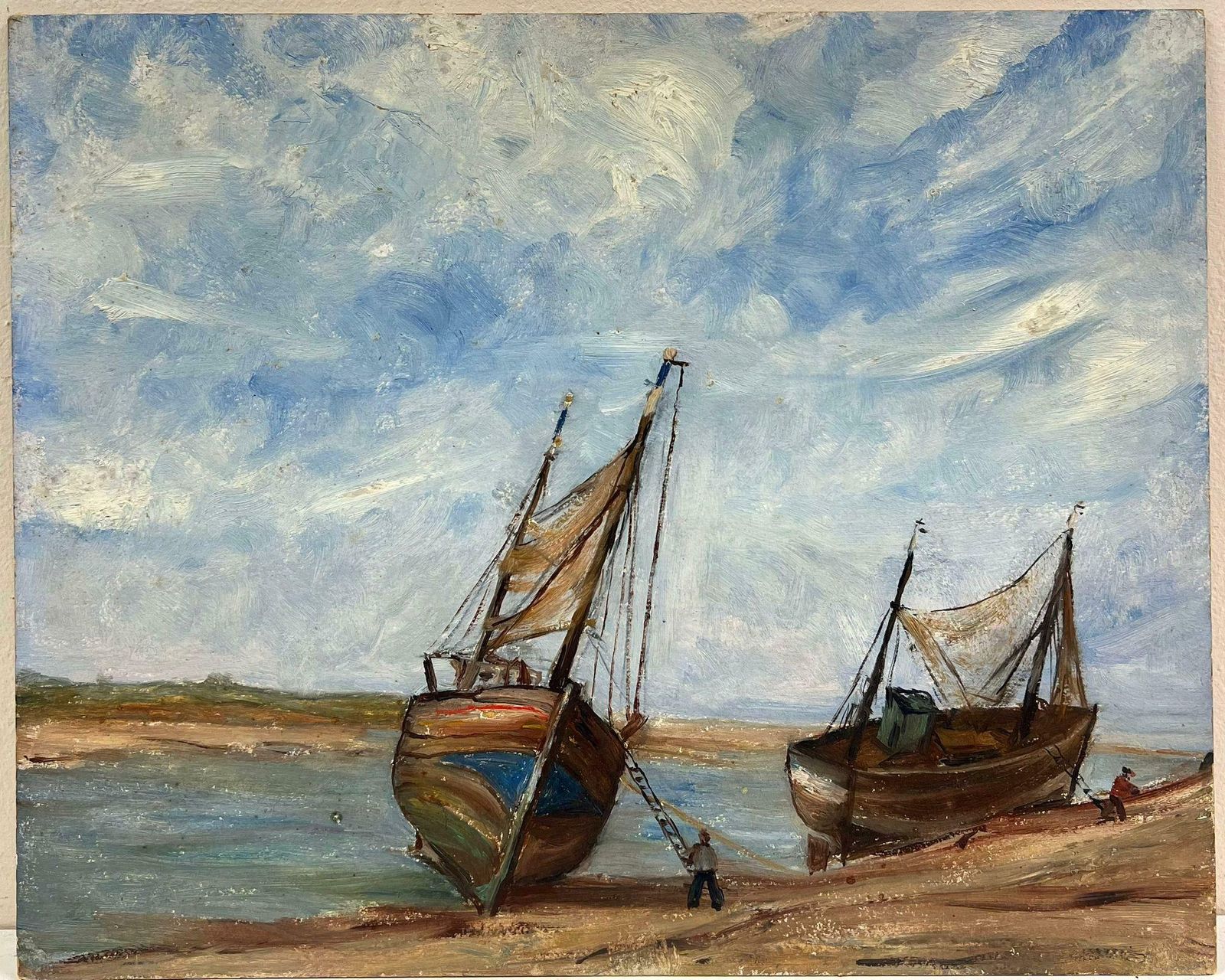 Simone Forgemid 20th Century French Impressionist Oil Beached Fishing Boats Coastline19th Century photo furniture