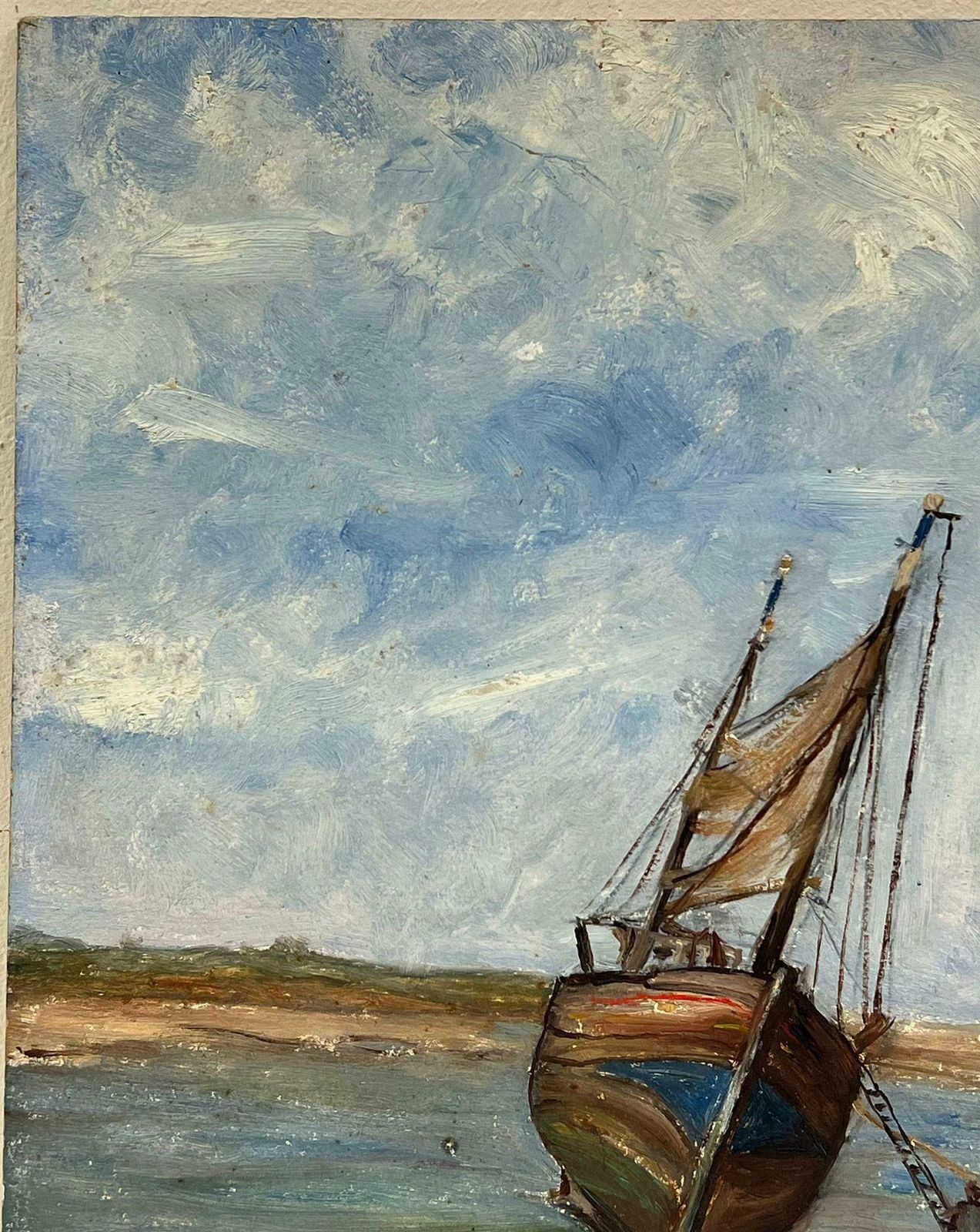 Simone Forgemid 20th Century French Impressionist Oil Beached Fishing Boats Coastline19th Century photo for sale