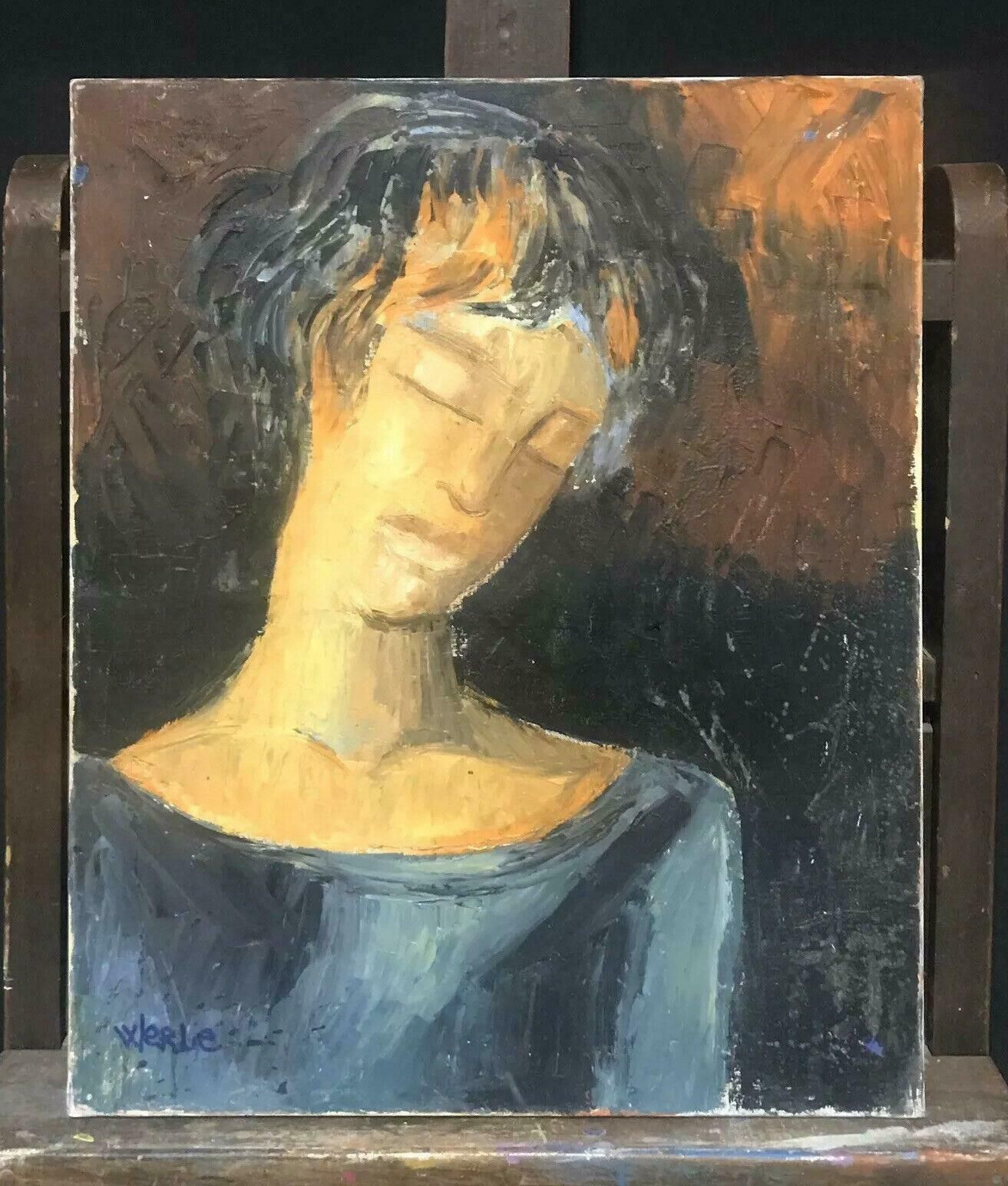 Beatrice Werliebeatrice Werlie (1974) Signed French Oil   Head & Shoulders Portrait Of Figure photo vintage