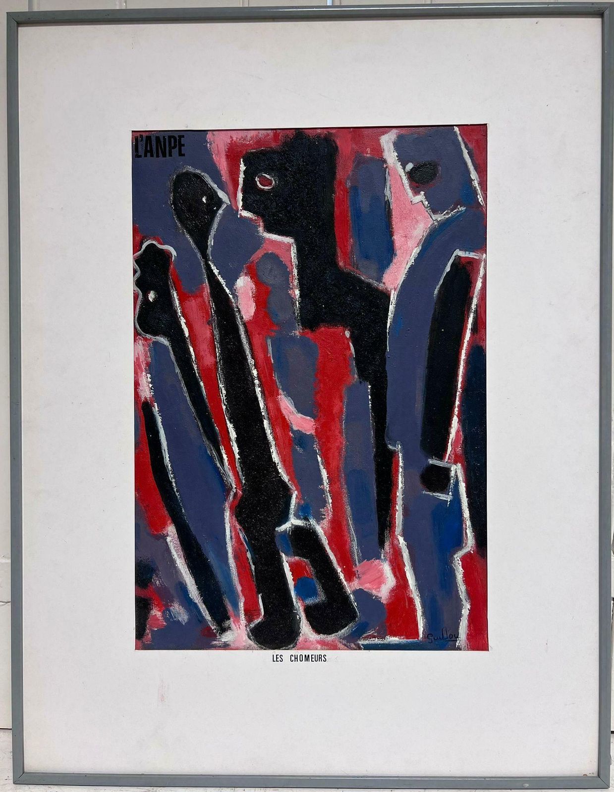 French School1970's French Abstract Painting Figures Standing Possibly A Poster Design? photo furniture