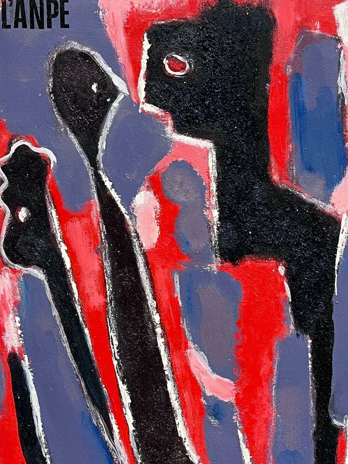 French School1970's French Abstract Painting Figures Standing Possibly A Poster Design? photo for sale