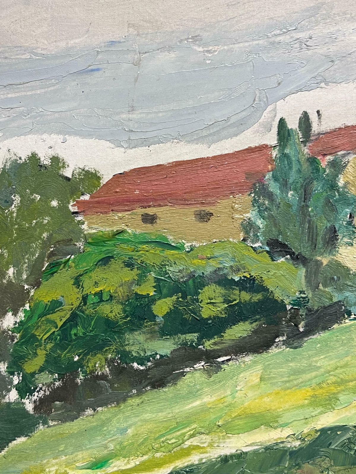 French School1950's French Post Impressionist Oil Painting Green Landscape Village Houses1950's photo 1032.0