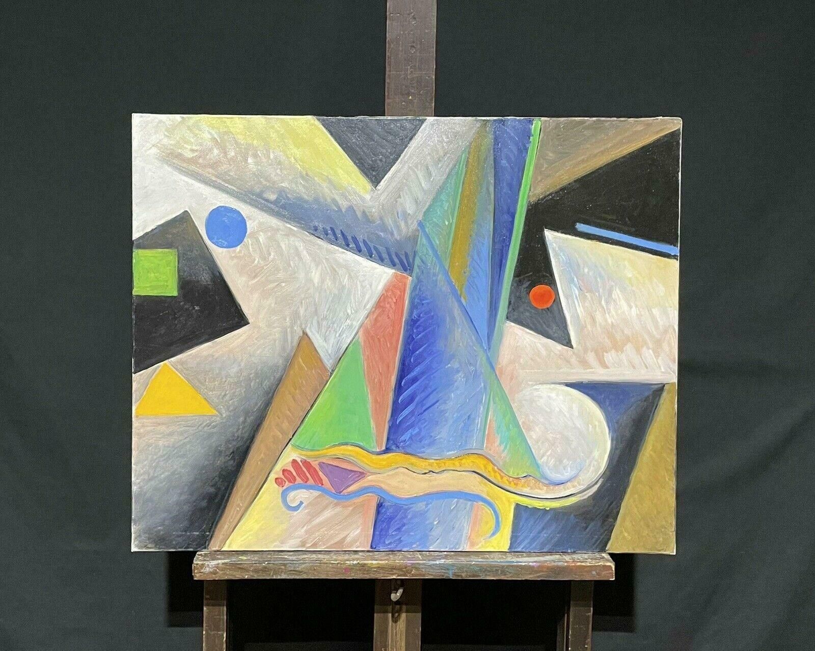 Robert Bouillerobert Bouille (1926 2021) Abstract French Oil   Geometric Construction photo for sale