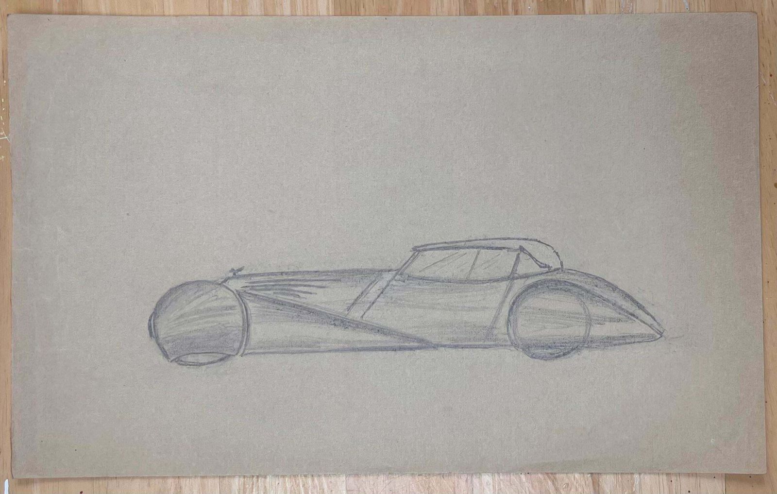 K.B. Whitestreamlined Classic Car Concept Pencil Illustrationearly 20th Century photo furniture